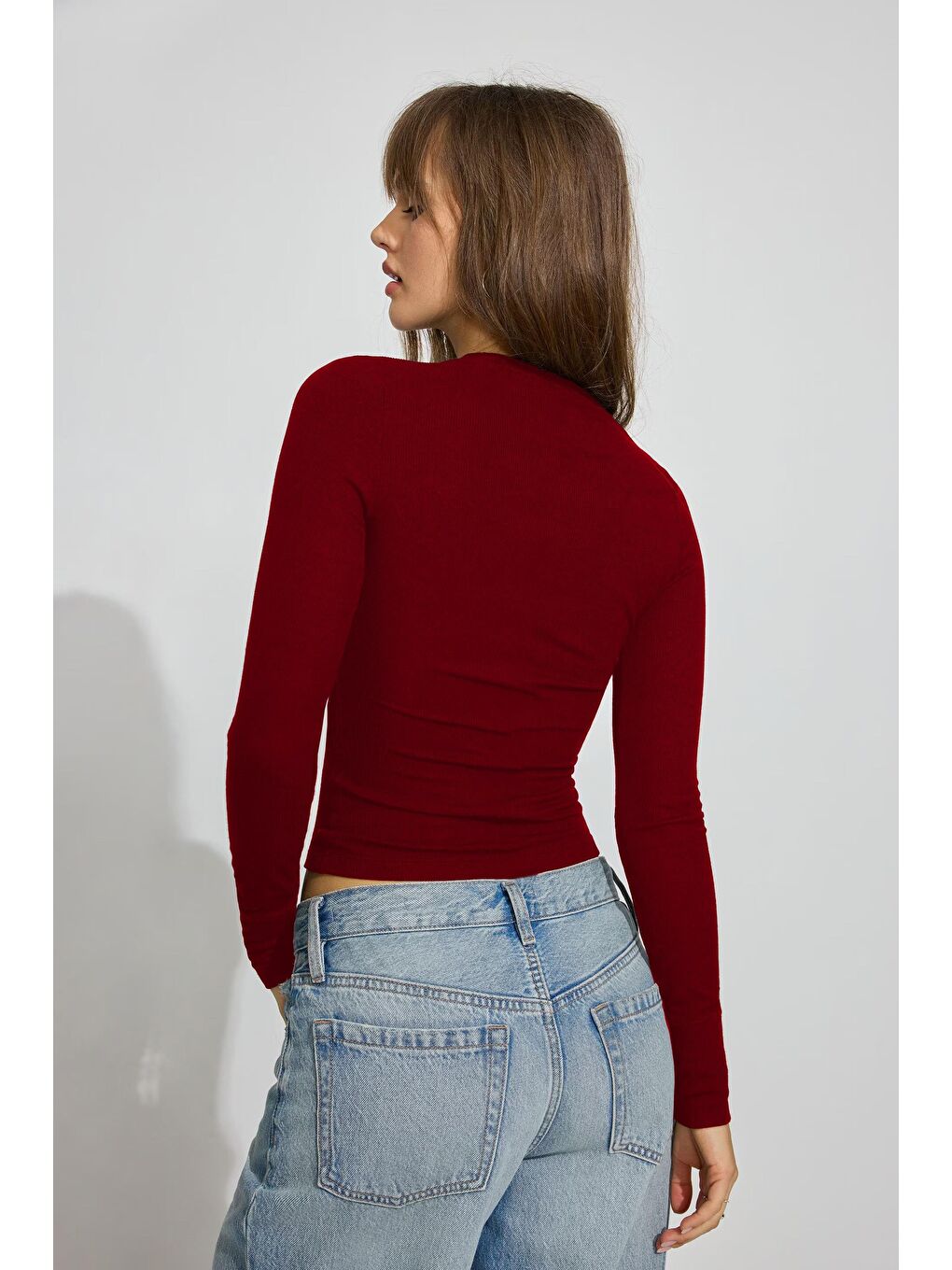 Bordo Bisiklet Yaka Slim Fit Kadın Body Mg2564-1