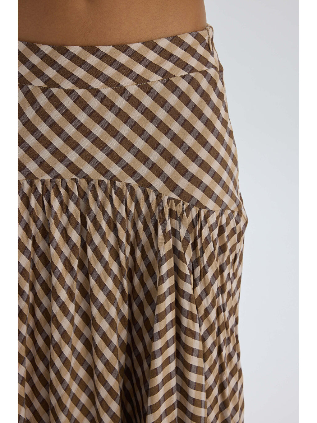 Kahverengi Amelisse Ekoseli Kahve Uzun Etek-7