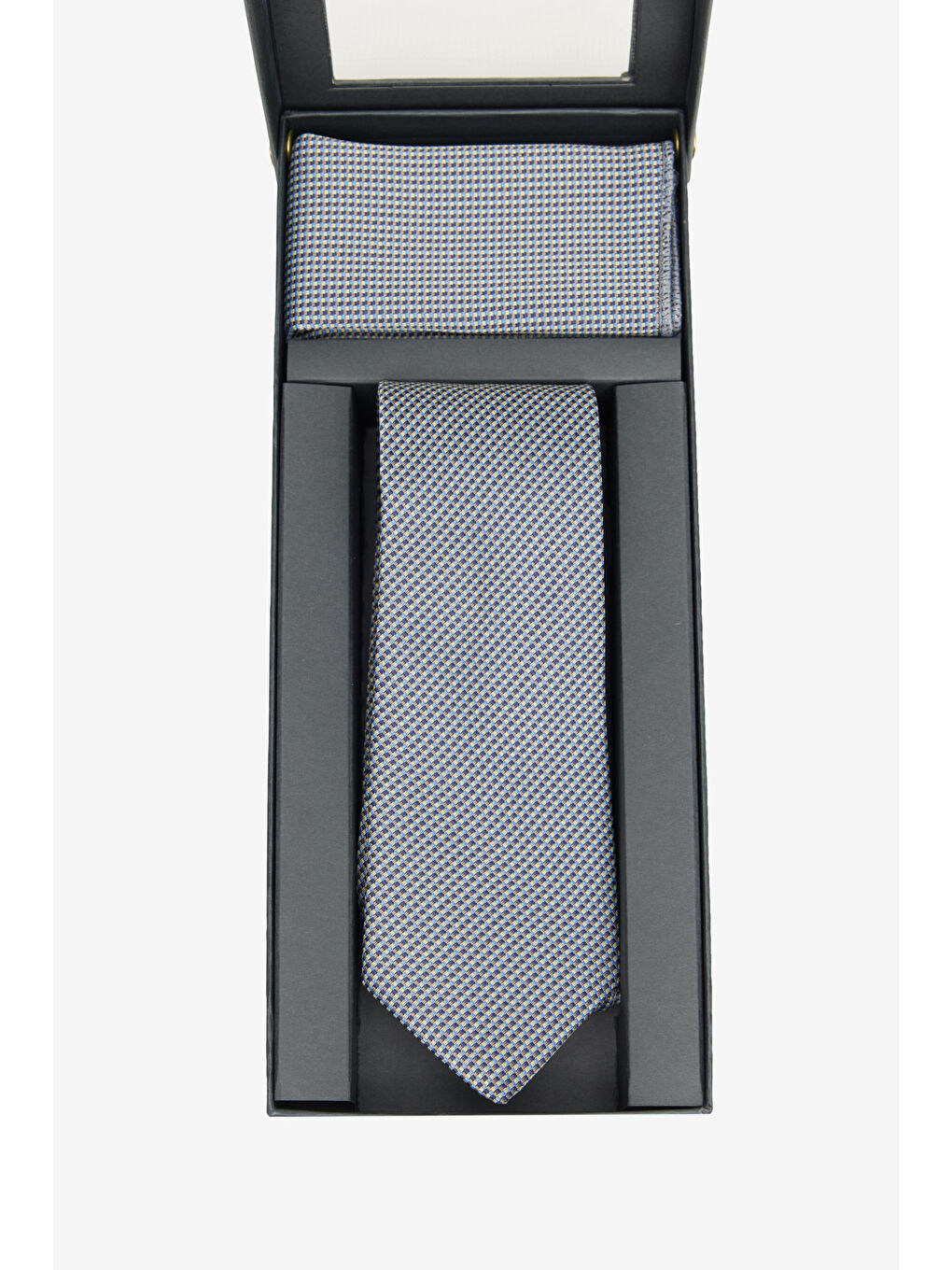 Erkek Gri-Kahverengi Kravat-Mendil Set-2