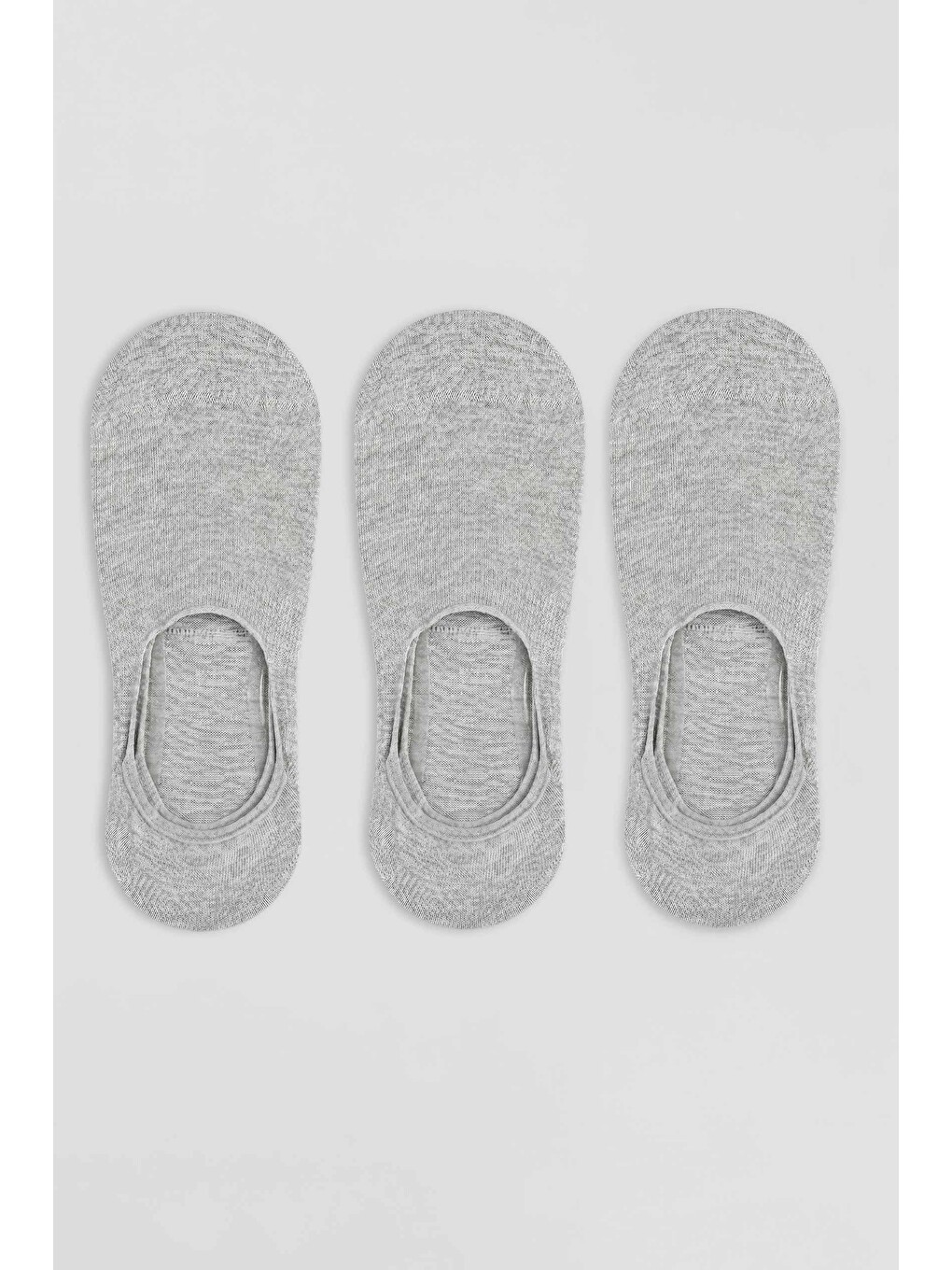 Unisex Bambu Silikonlu Görünmez Babet Çorap 3'lü Set Gri Melanj