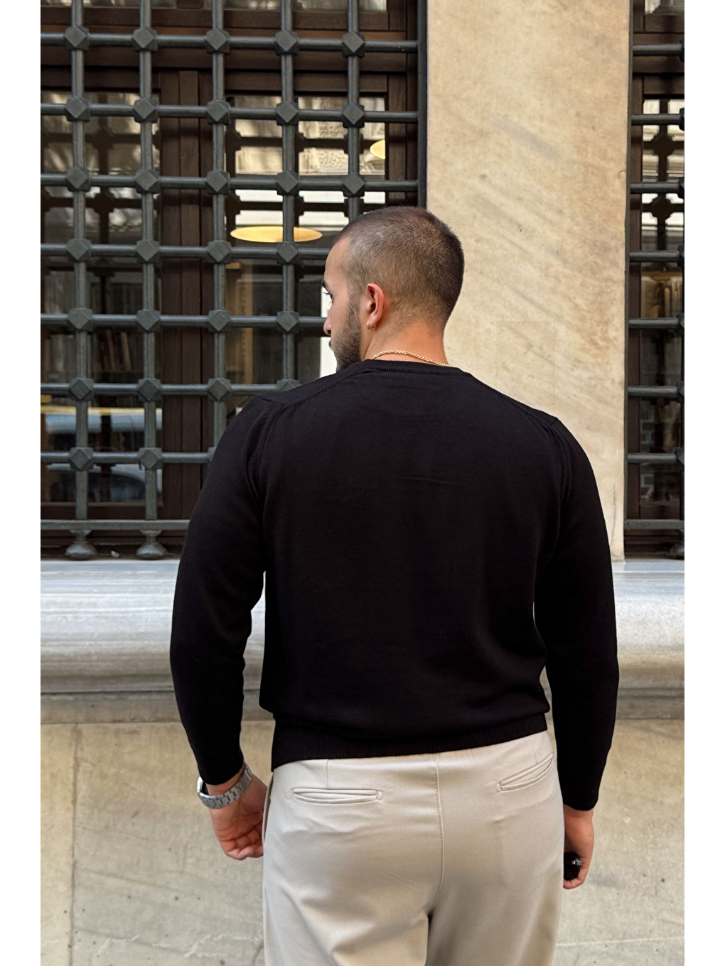 Siyah Acton Erkek %100 Organik Pamuk Bisiklet Yaka Triko Kazak-3