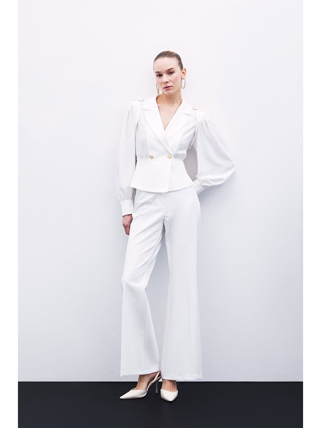 Kruvaze Kısa Ceket - Ekru-4