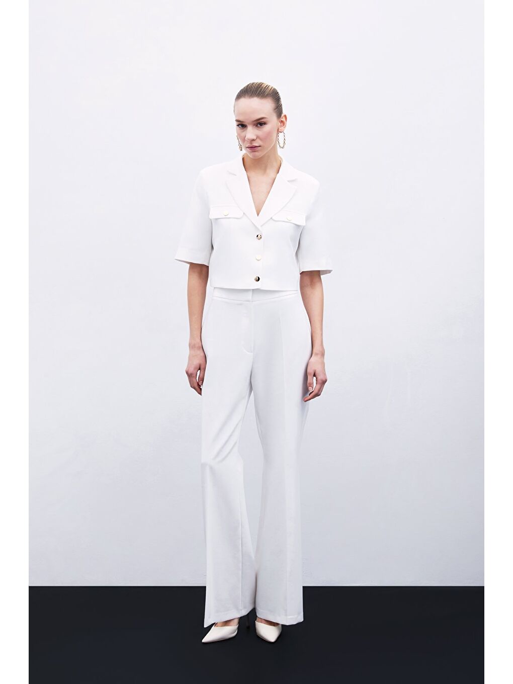 Kısa Kollu Ceket - Ekru-1