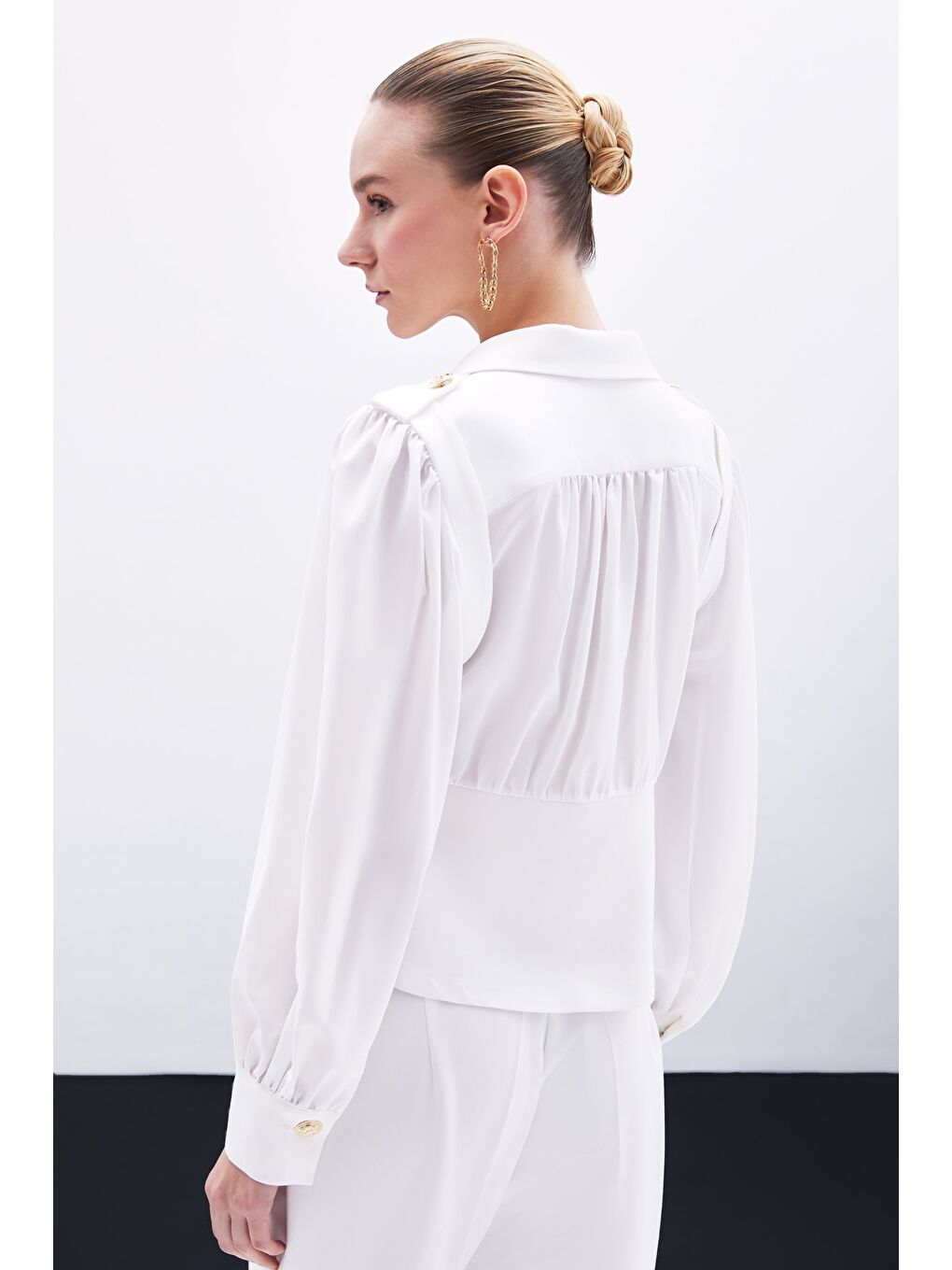 Kruvaze Kısa Ceket - Ekru-5