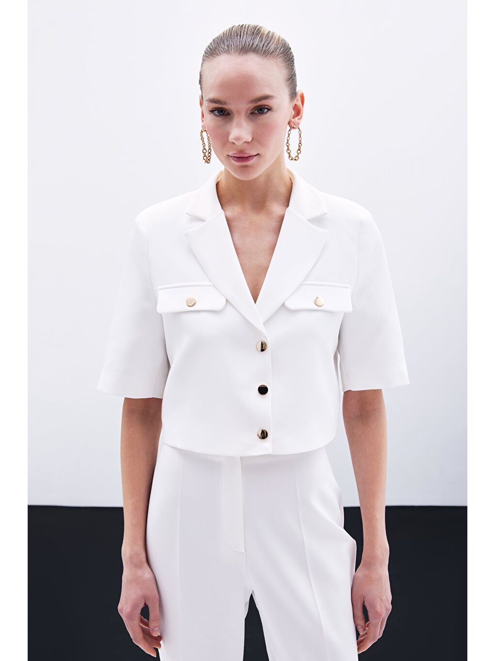 Kısa Kollu Ceket - Ekru-2