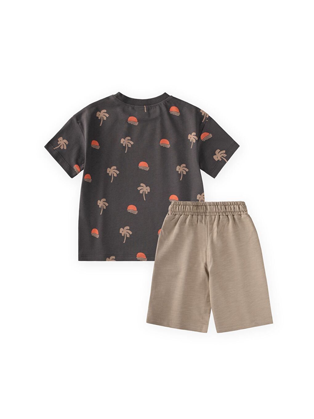 Desenli Kaprili T-Shirt Takım 2-12 Yaş Gri-1