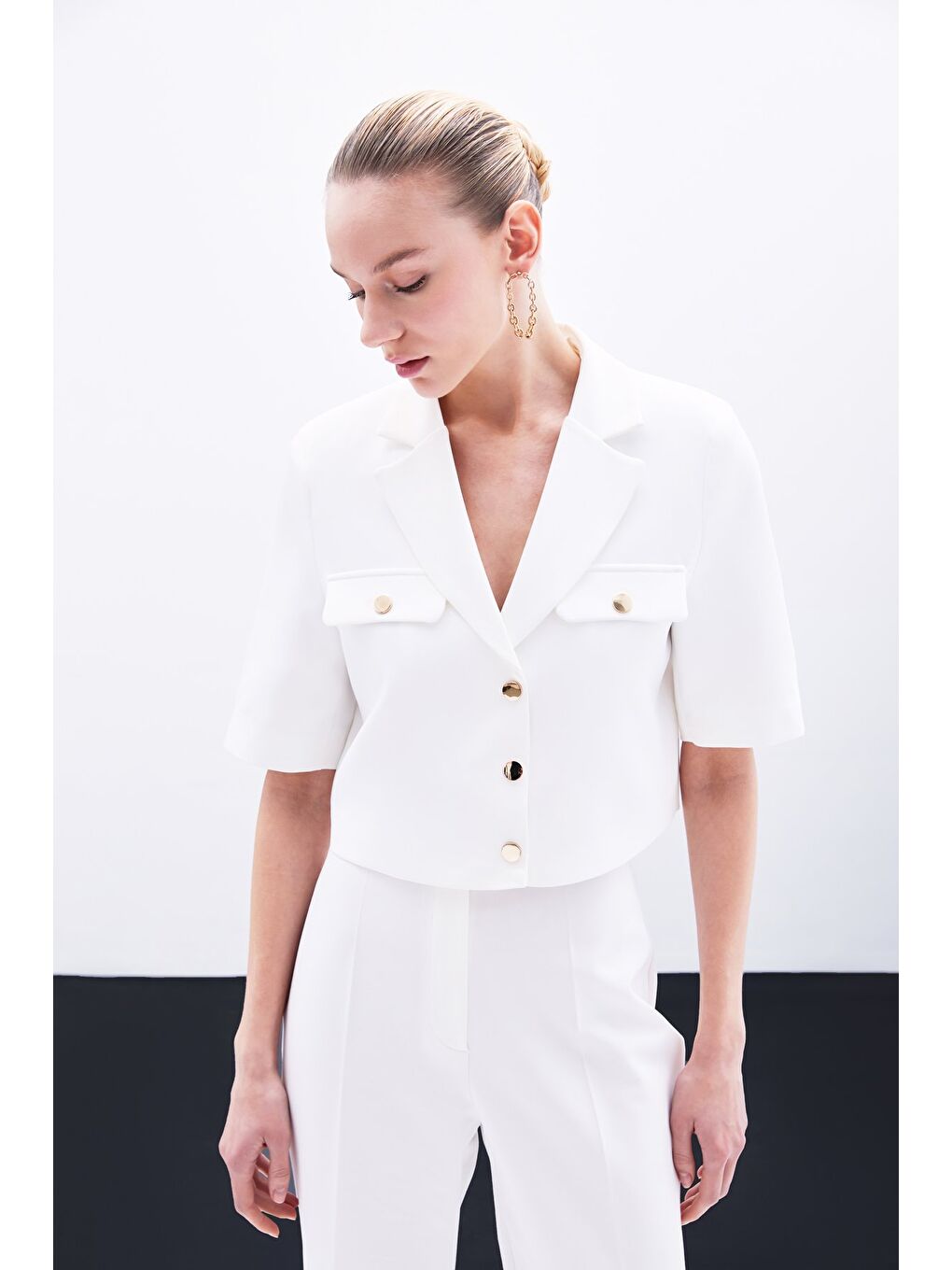 Kısa Kollu Ceket - Ekru-3