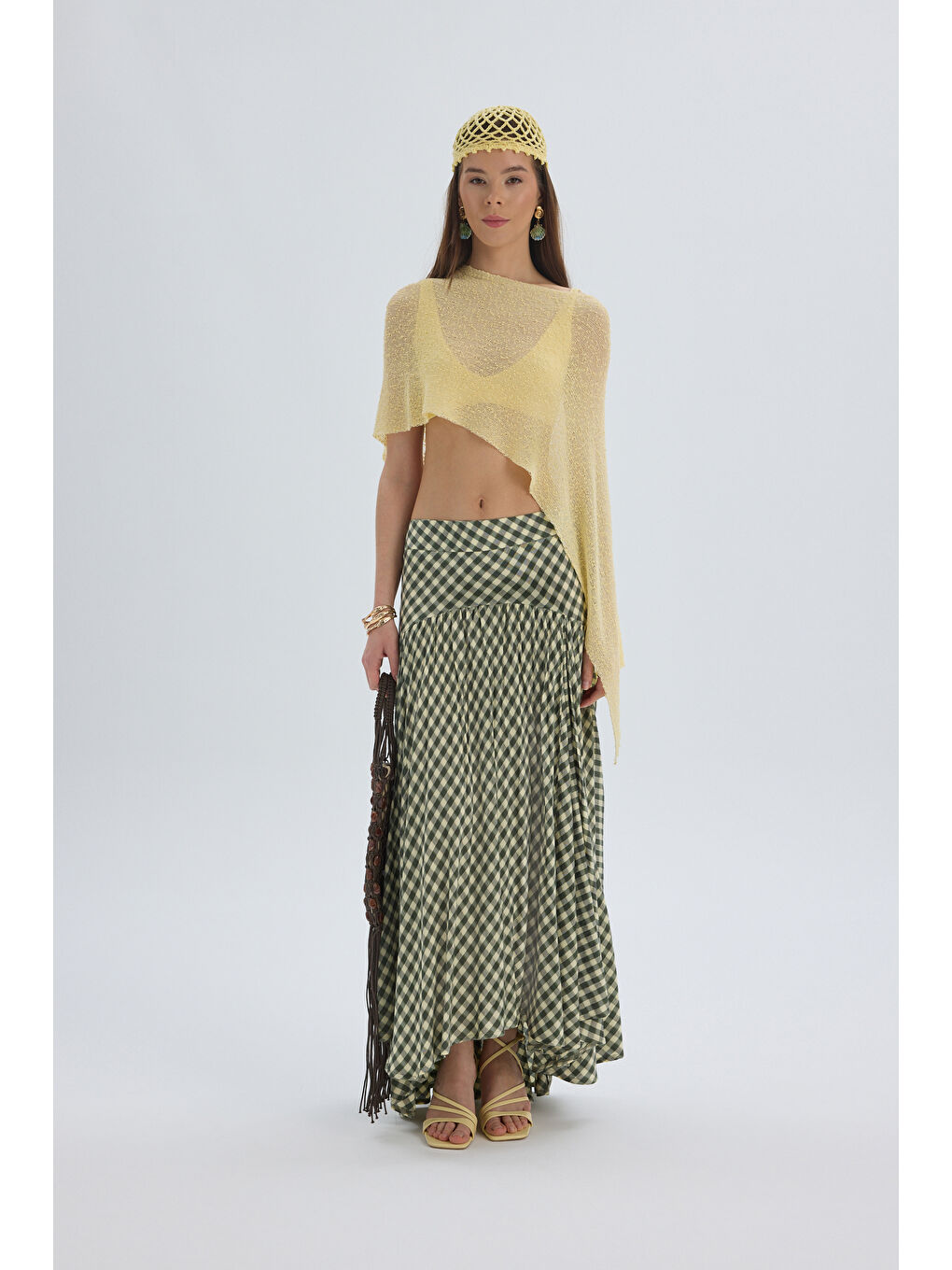 Amelisse Ekoseli Yeşil Uzun Etek-3