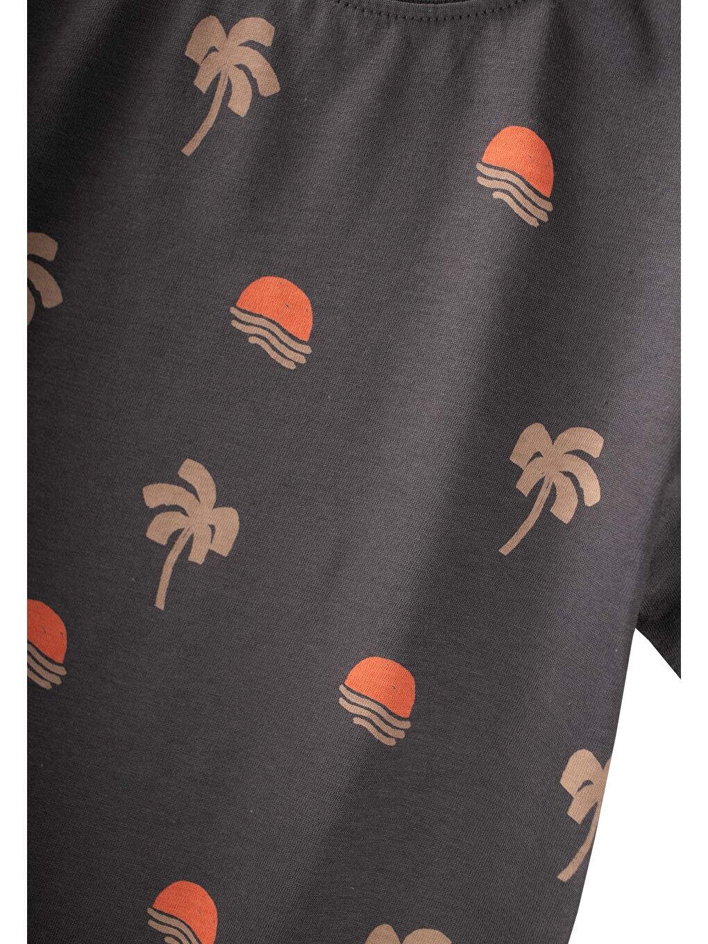 Desenli Kaprili T-Shirt Takım 2-12 Yaş Gri-2