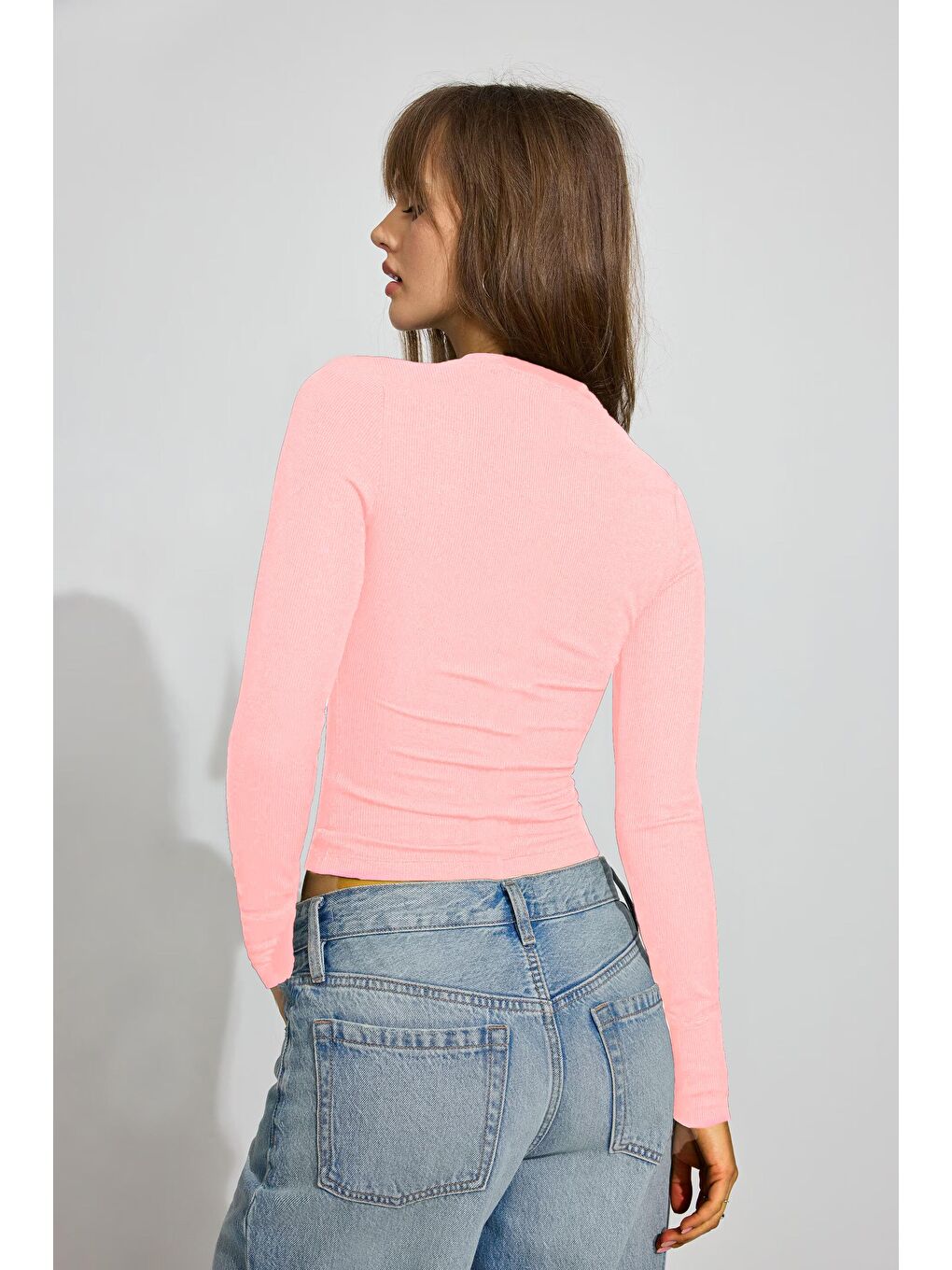 Pembe Pudra Bisiklet Yaka Slim Fit Kadın Body Mg2564-2