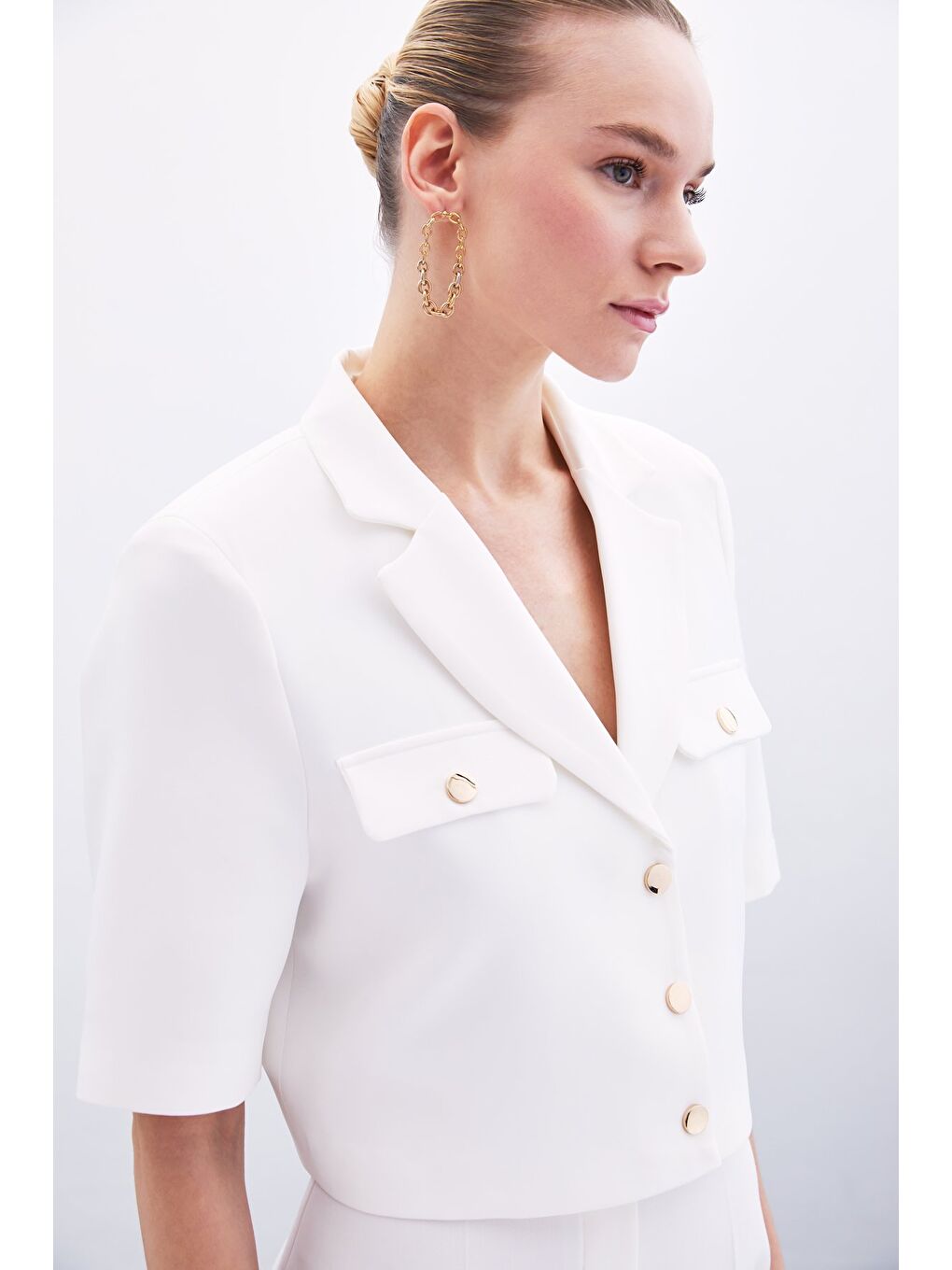 Kısa Kollu Ceket - Ekru-5