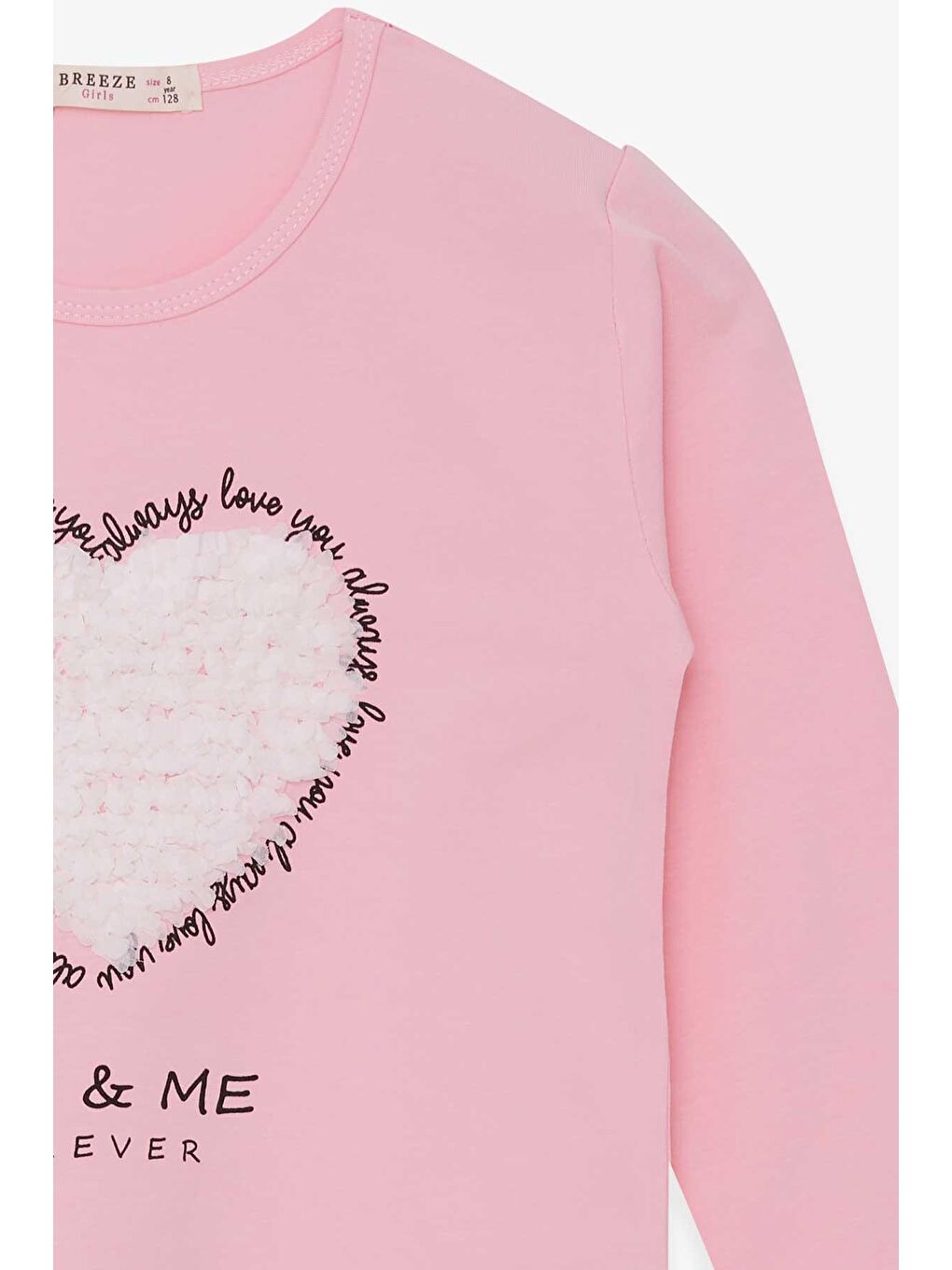 Pembe Kız Çocuk Uzun Kollu Tişört Kalpli Tül Nakışlı Pudra (9-11 Yaş)-2