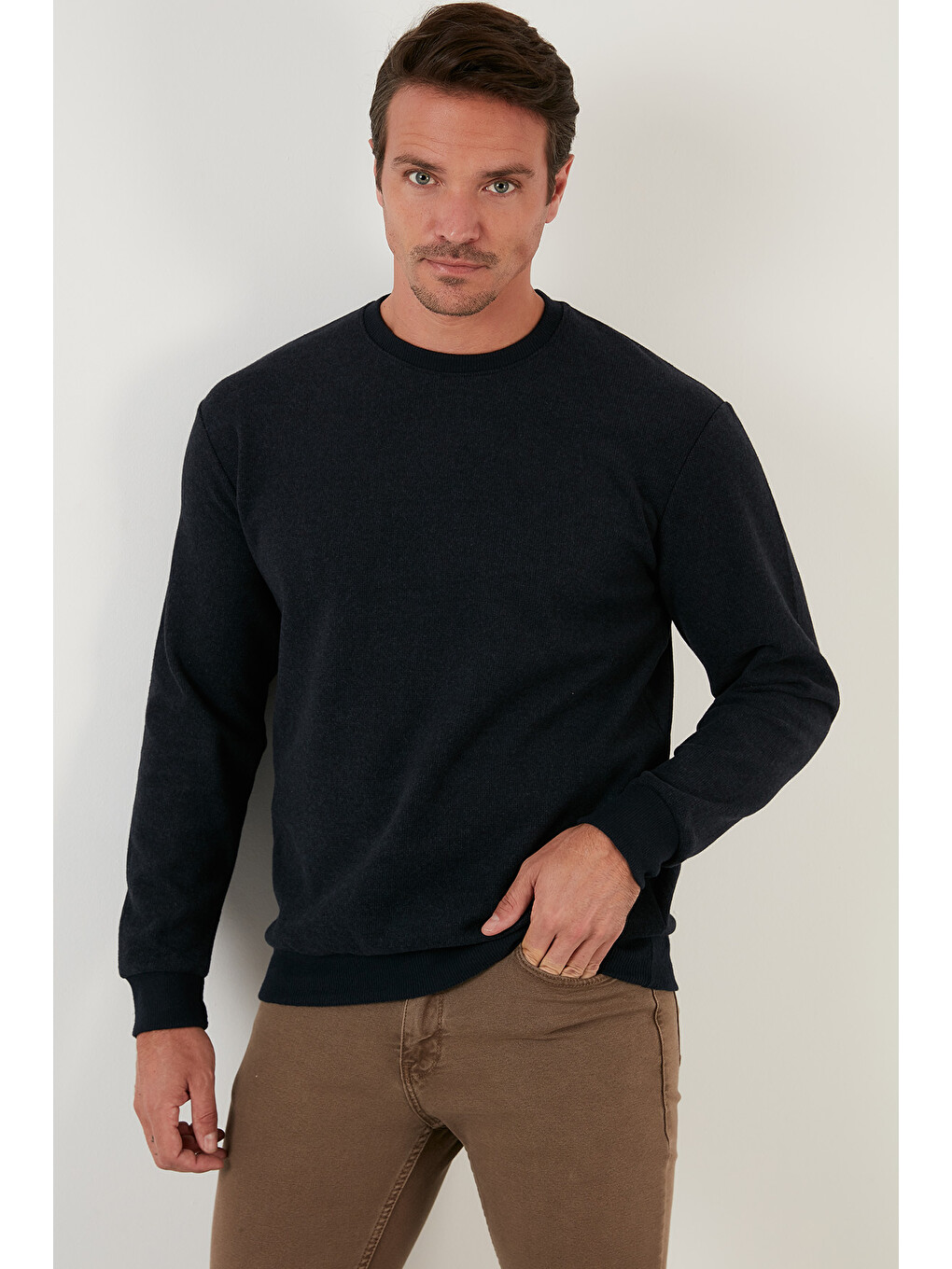 Lacivert Slim Fit Bisiklet Yaka Pamuklu Kazak 4562013w4-1