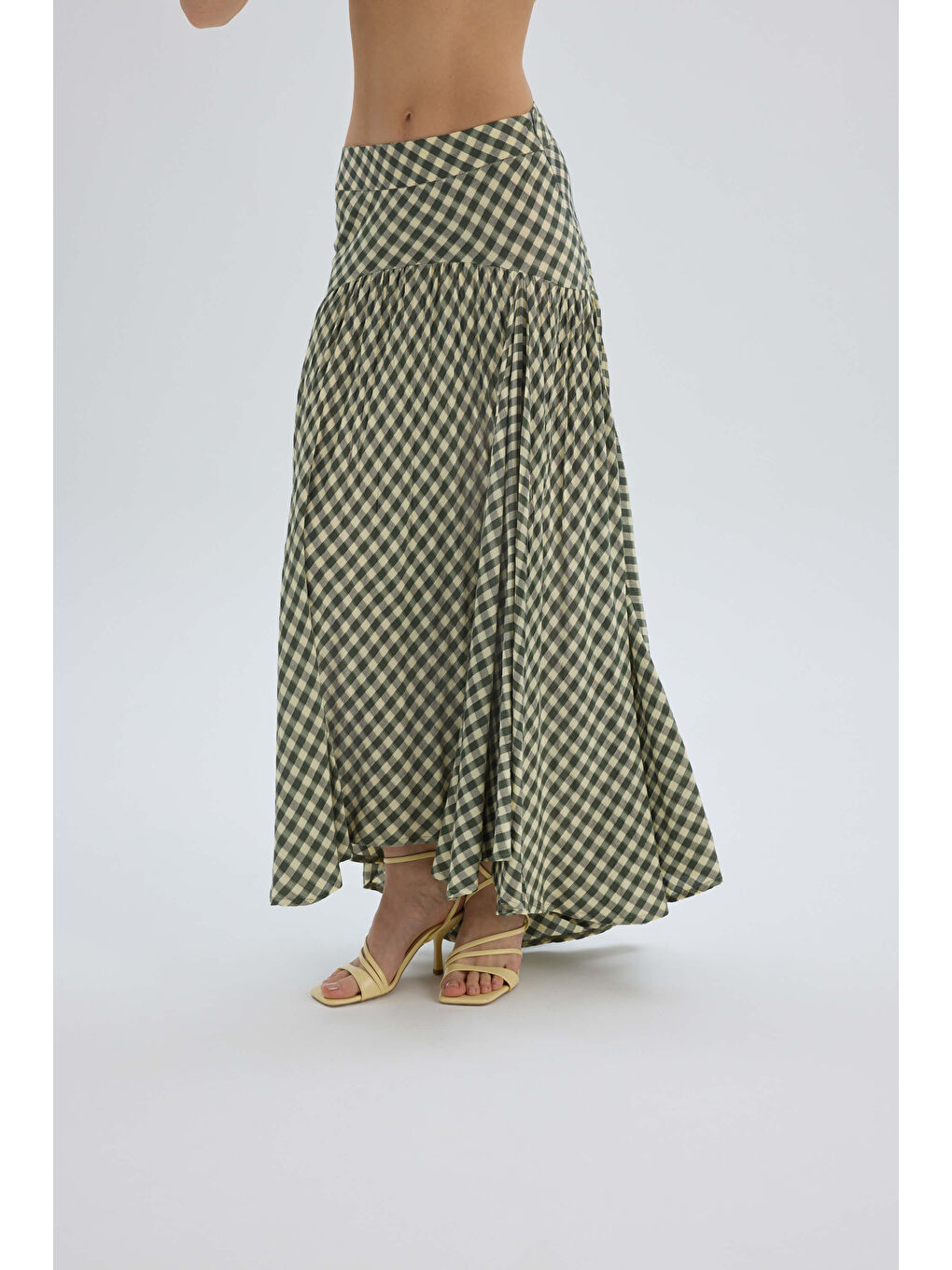Amelisse Ekoseli Yeşil Uzun Etek-6