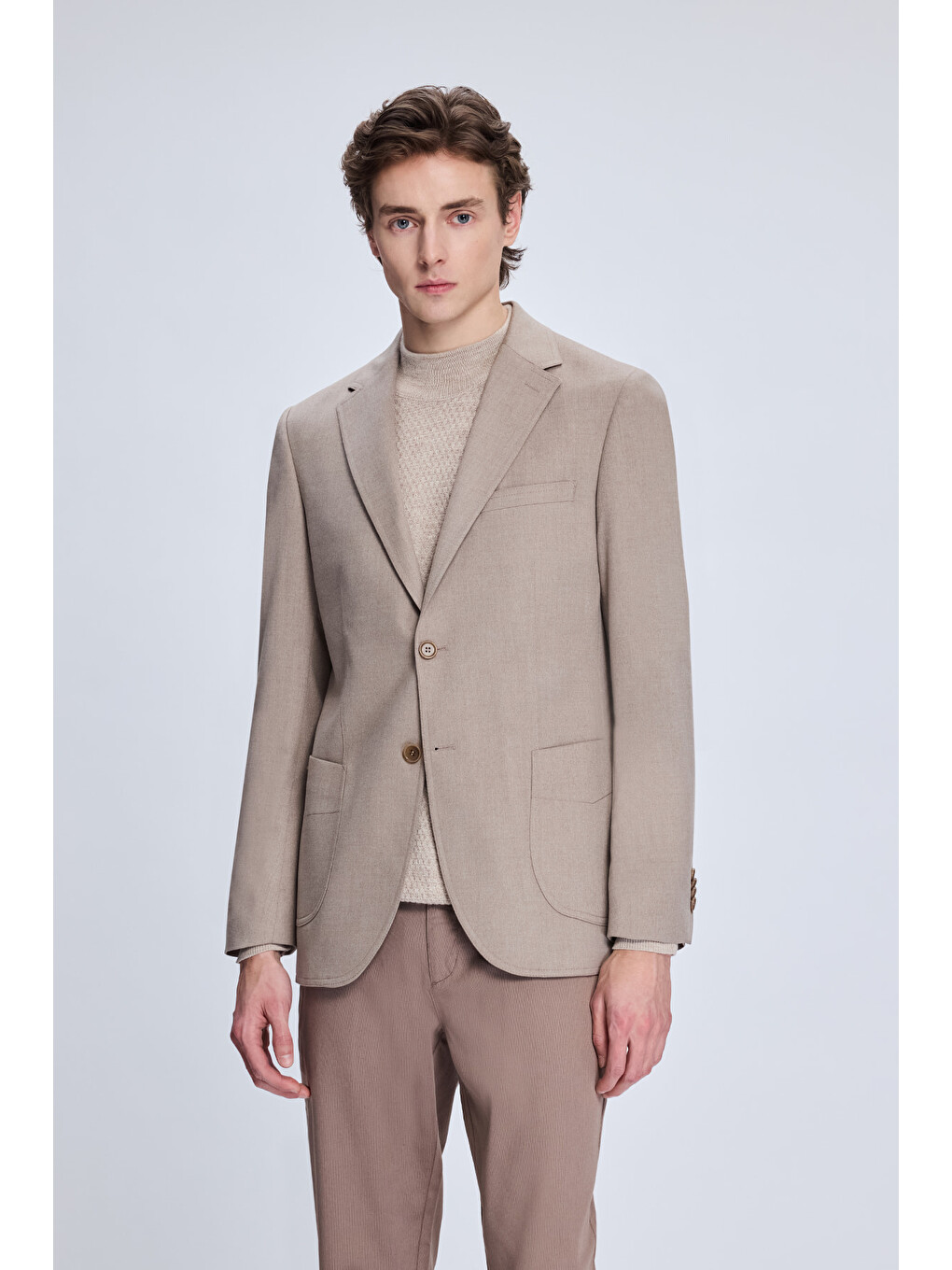 Bej Vizon Slim Fit Mono Yaka Casual Ceket