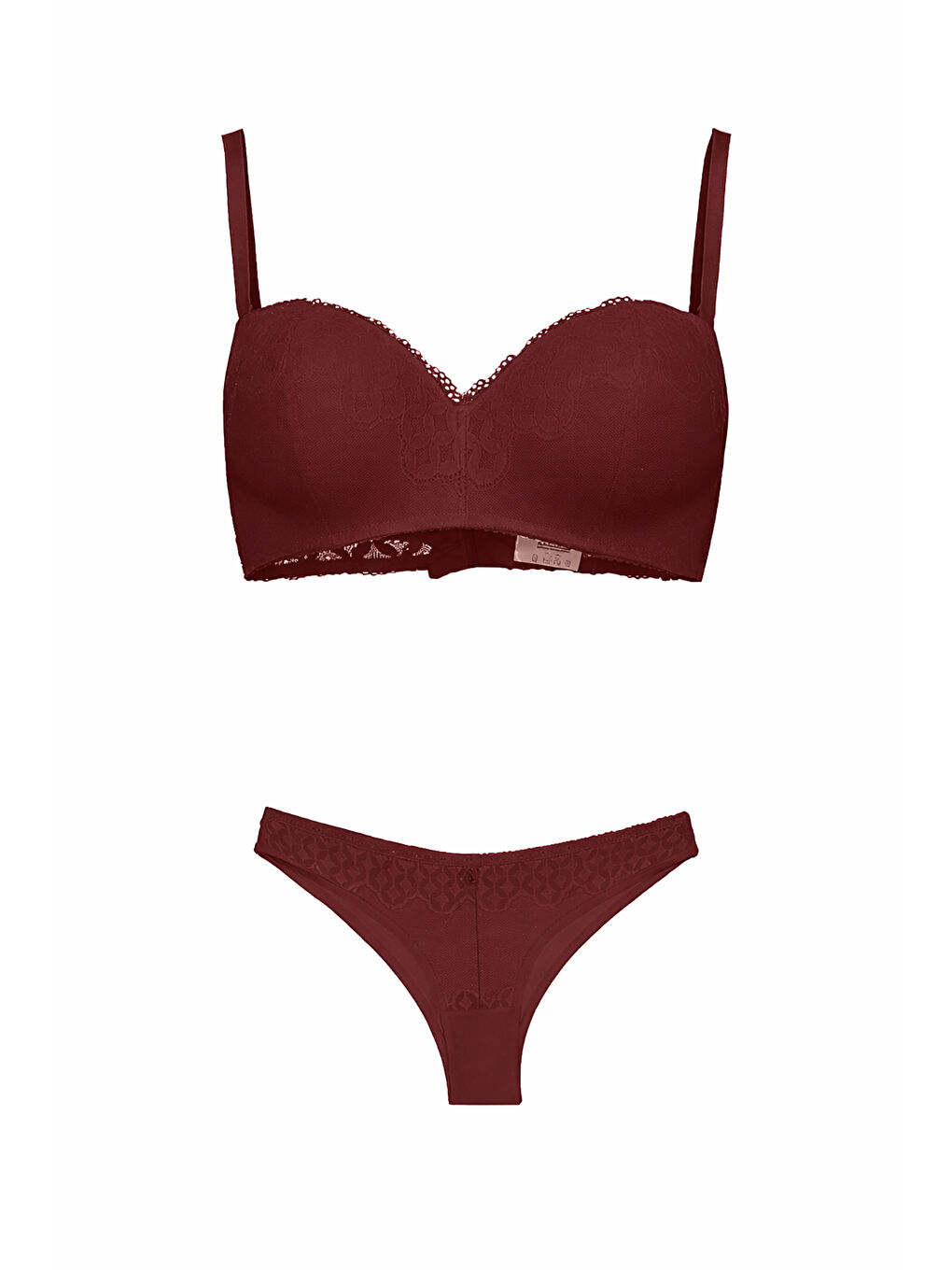 Bordo Desteksiz Straplez Sütyen Külot Takım