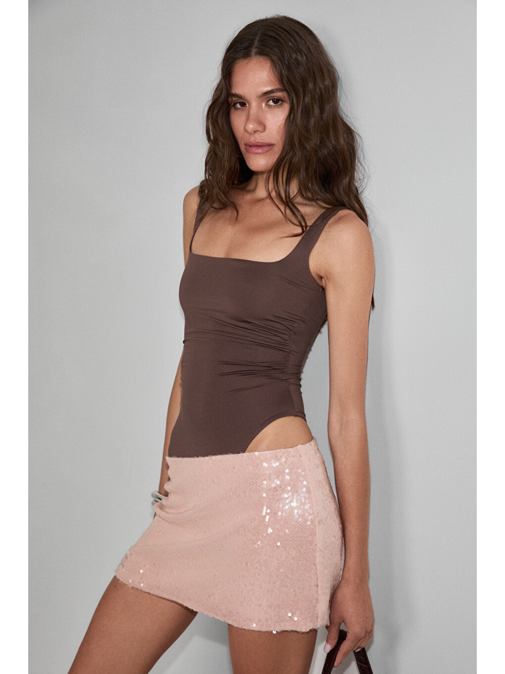 Nerra Kadın Yumuşak Ve Esnek Kumaşlı U Yakalı Çıtçıtlı Vucuda Oturan Kahverengi Body Suit-1