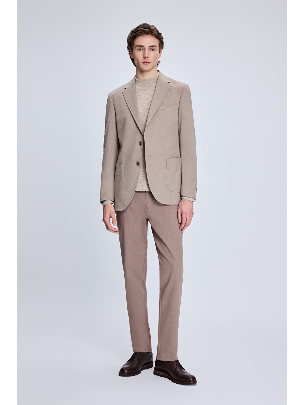 Bej Vizon Slim Fit Mono Yaka Casual Ceket-1
