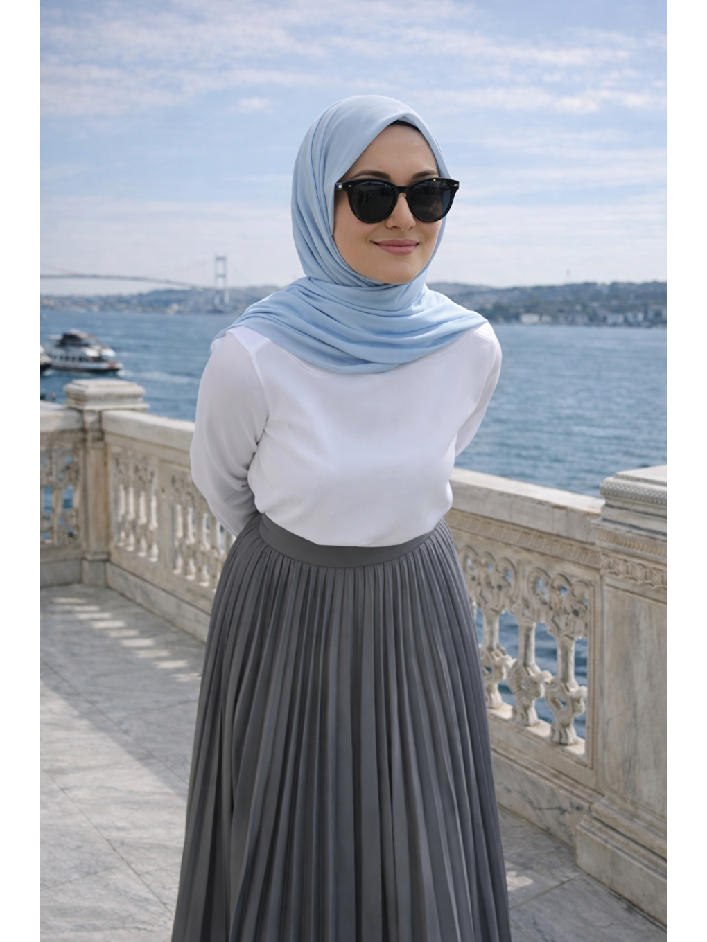 Kadın Premium Pileli Antrasit Uzun Tesettür Etek-1