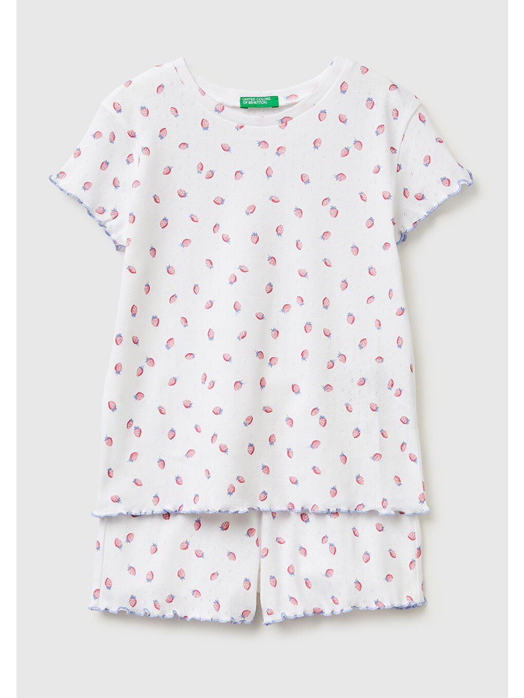 Kız Çocuk Turuncu Desenli Desenli Fırfır Detaylı Kısa Kollu Şortlu Pijama Takımı