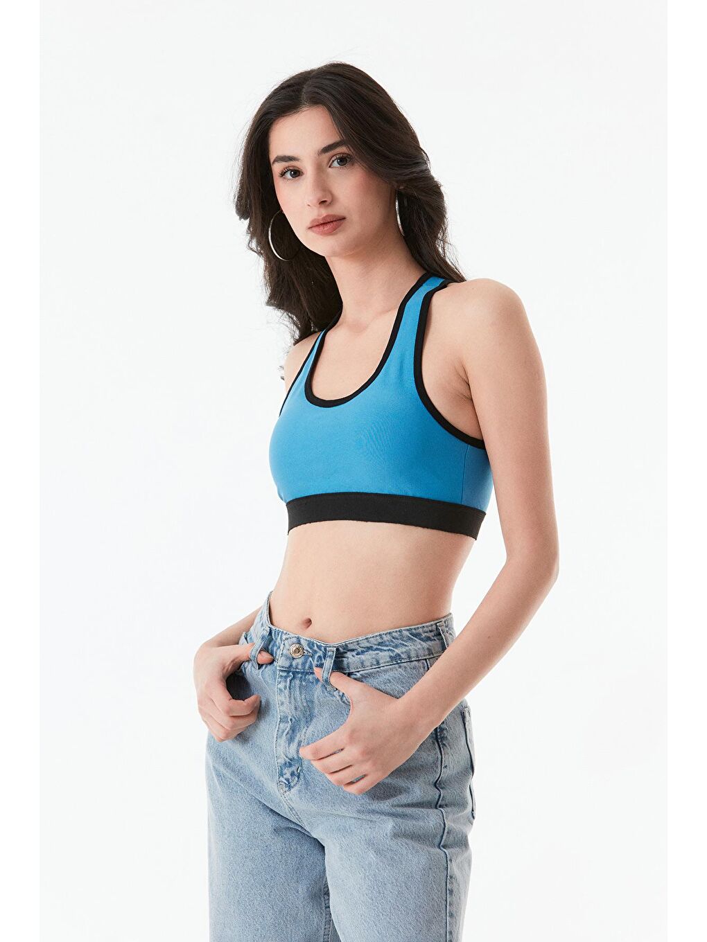 Mavi Kalın Askılı Kaplı Büstiyer