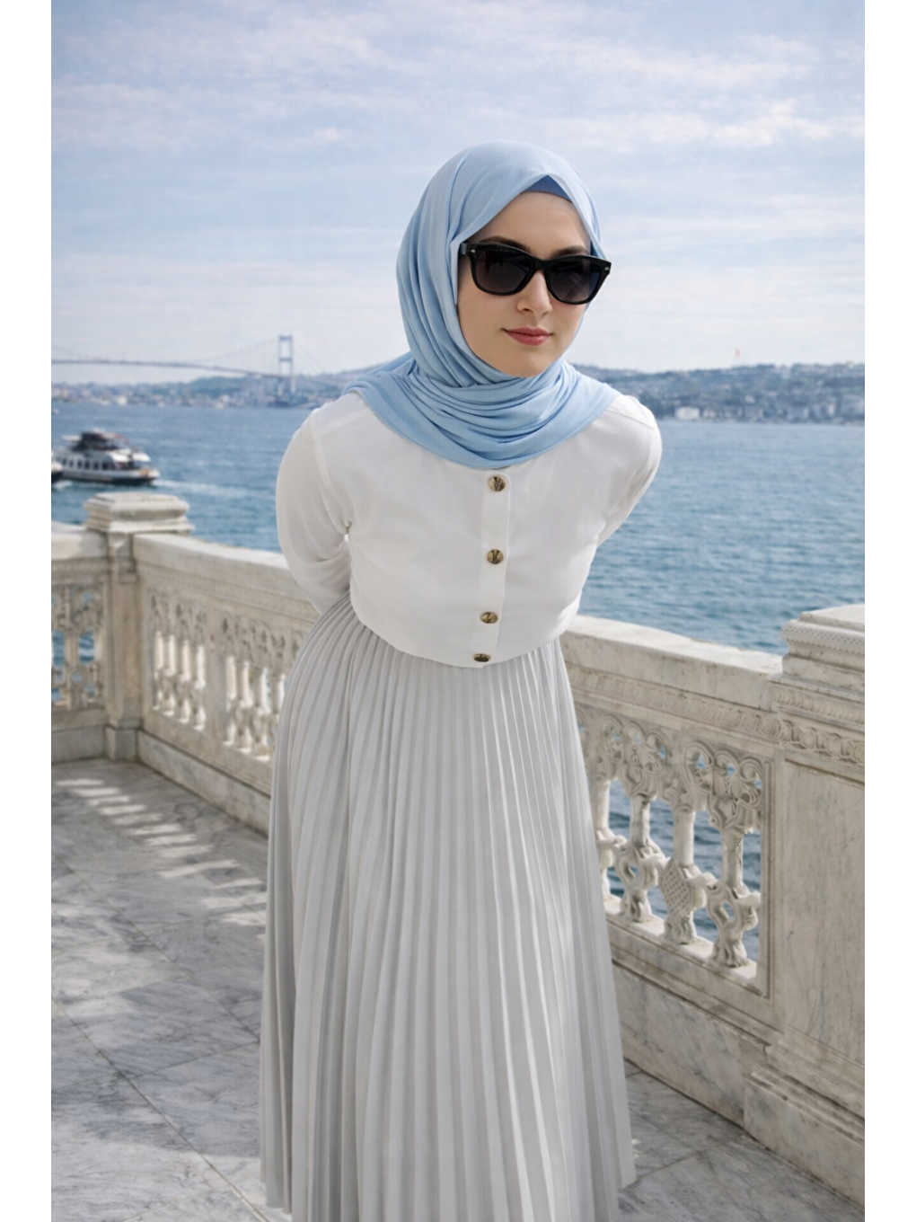 Kadın Premium Pileli Gri Uzun Tesettür Etek-1