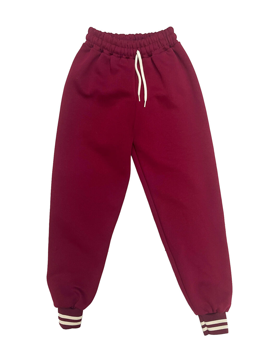 Bordo Kız Çocuk Taş Süslemeli Kapüşonlu Ribana Detaylı 3 İplik Alt-Üst Takım 12338-2