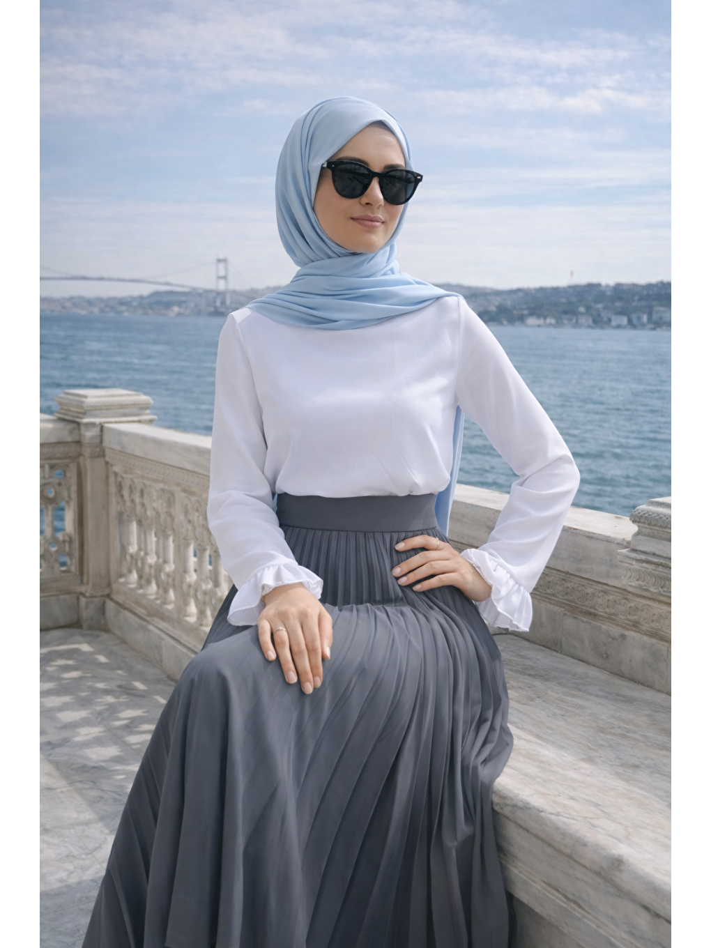 Kadın Premium Pileli Antrasit Uzun Tesettür Etek-3