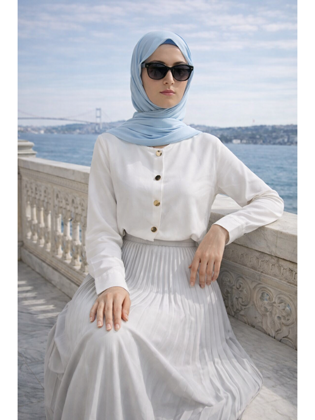 Kadın Premium Pileli Gri Uzun Tesettür Etek-3