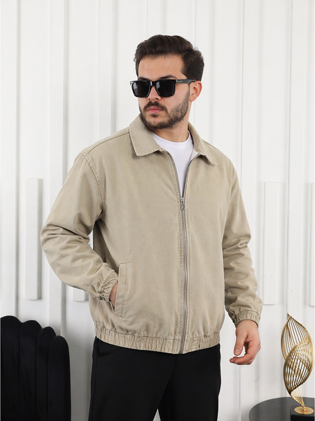 Ekru Erkek Mevsimlik Premium Krem Oversize Ceket-2