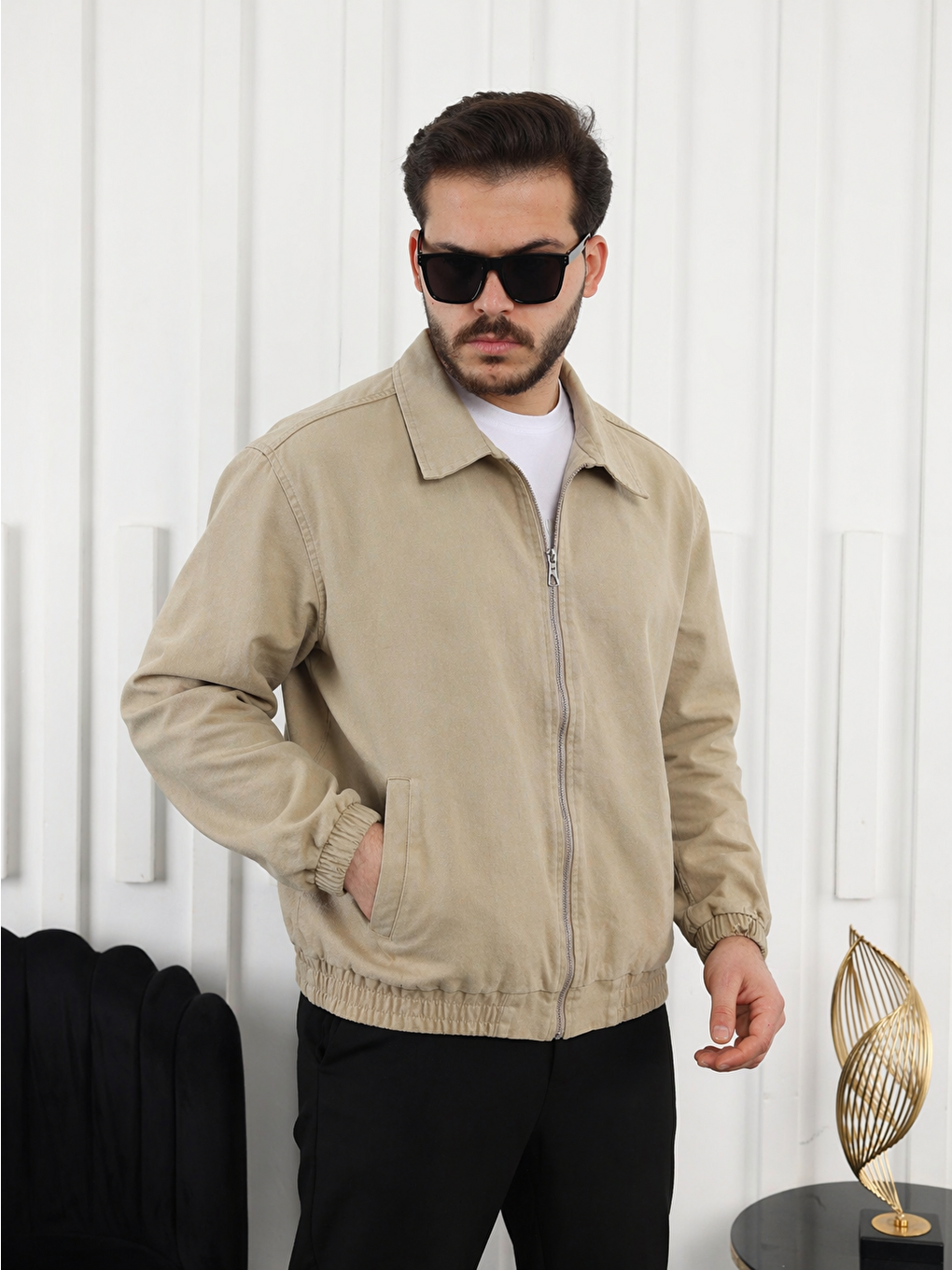 Ekru Erkek Mevsimlik Premium Krem Oversize Ceket-3