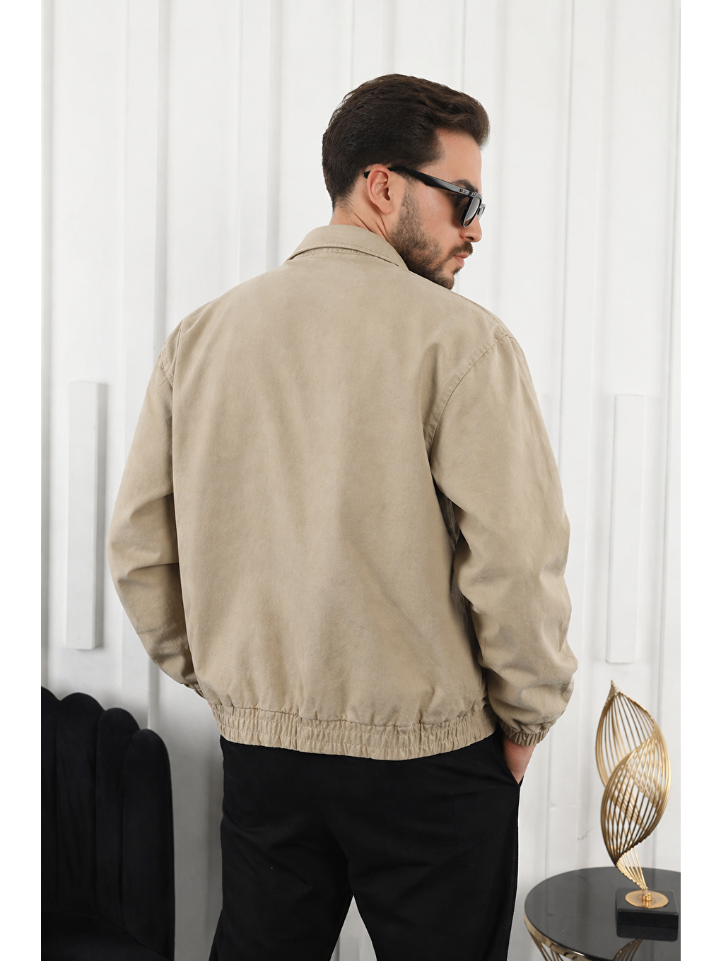 Ekru Erkek Mevsimlik Premium Krem Oversize Ceket-4