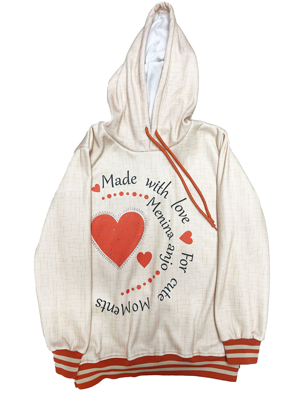 Kahverengi Kız Çocuk Taş Süslemeli Kapüşonlu Ribana Detaylı 3 İplik Alt-Üst Takım 12338-1