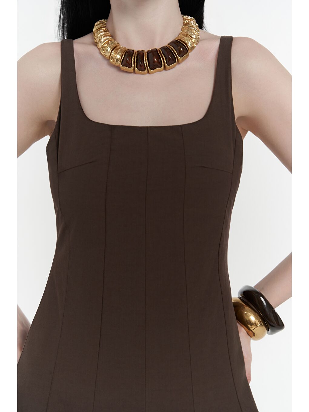 Kahverengi Garda Uzun Kahve Balon Elbise-6