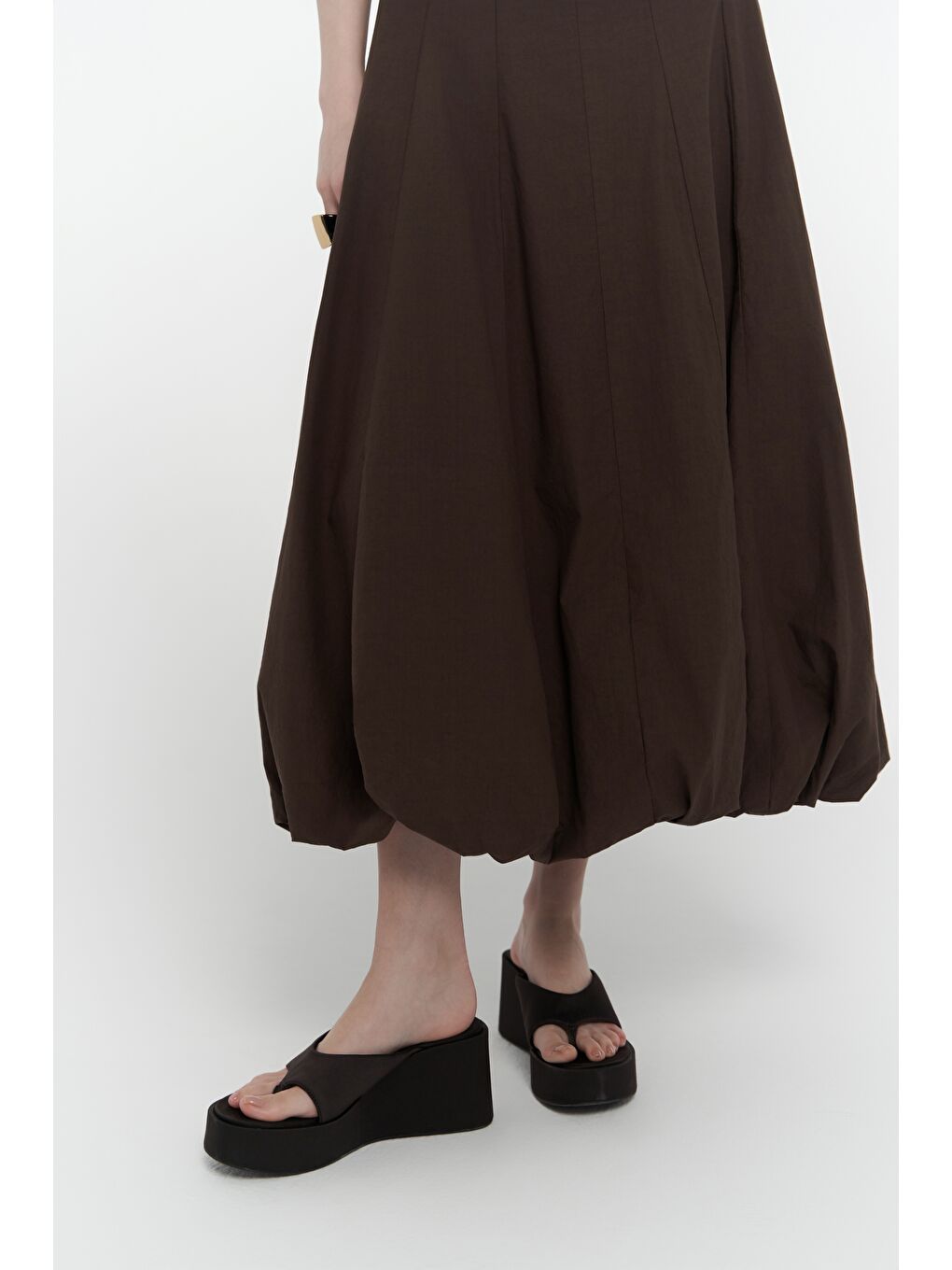 Kahverengi Garda Uzun Kahve Balon Elbise-7