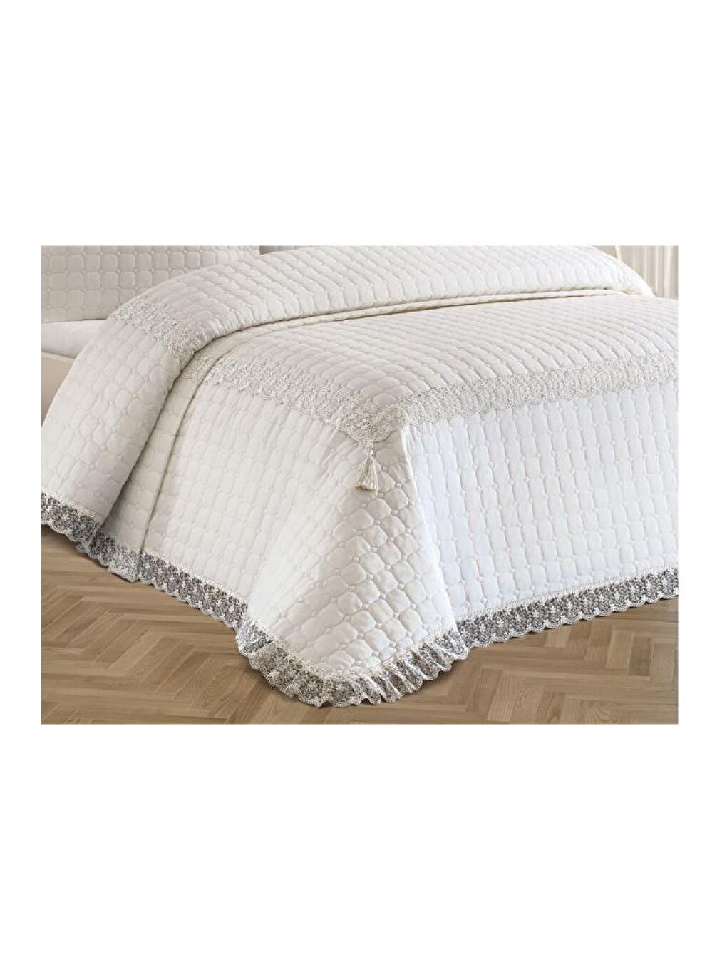 Karışık Roza Çift Kişilik Kapitoneli Yatak Örtüsü Krem Krem-6