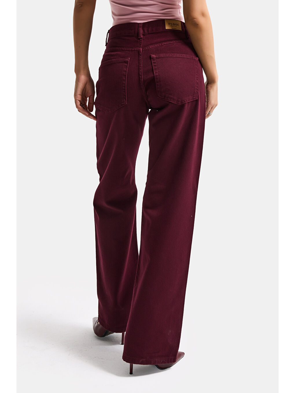 Kadın Bordo Renk Lora 7s6-35 Loose Fit %100 Pamuk Denim Jean-2
