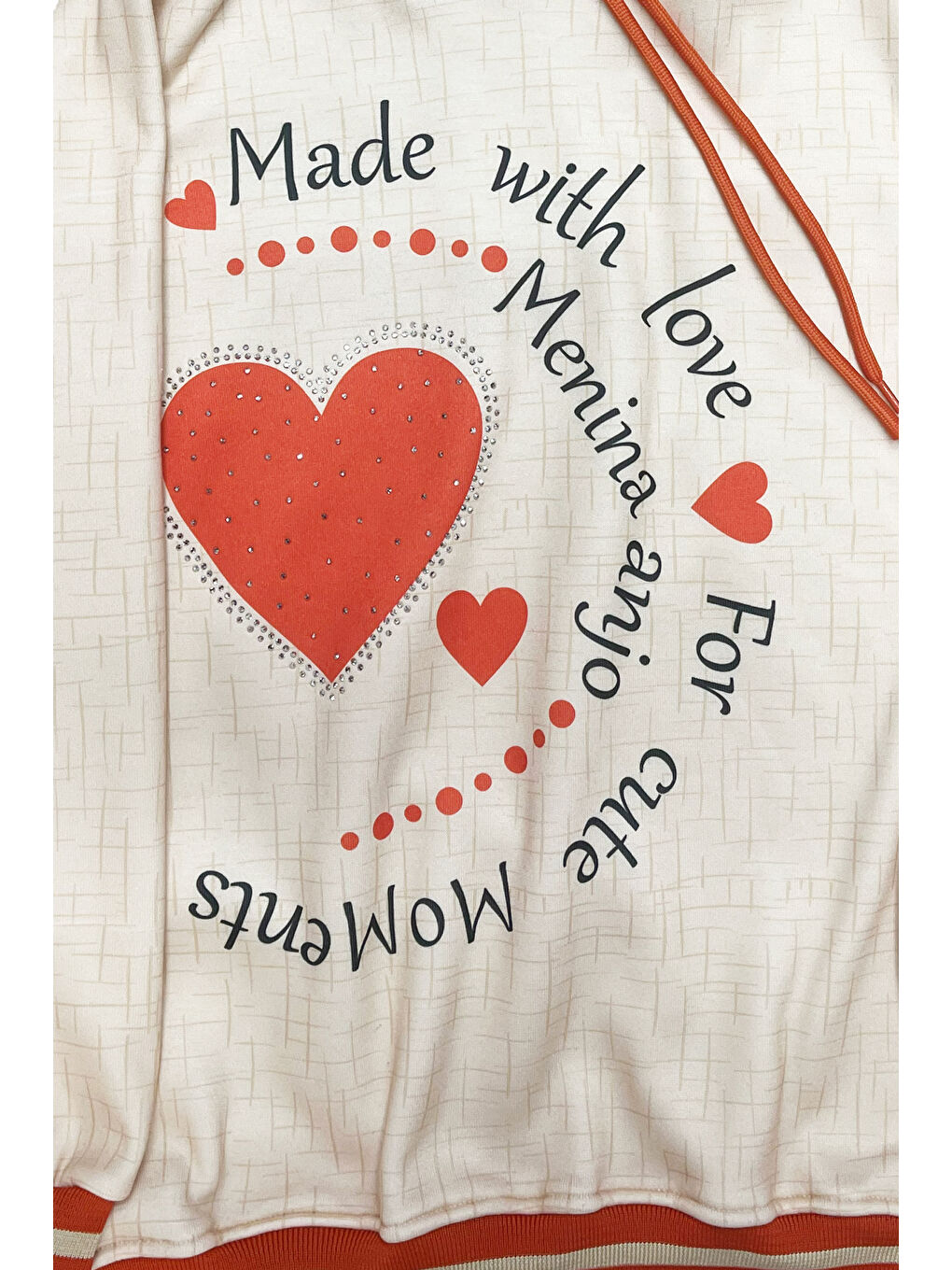 Kahverengi Kız Çocuk Taş Süslemeli Kapüşonlu Ribana Detaylı 3 İplik Alt-Üst Takım 12338-4