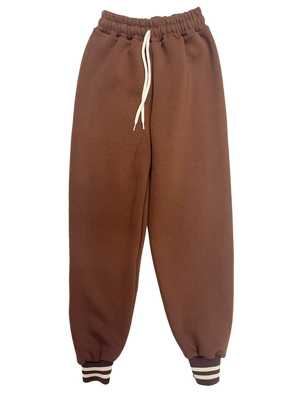 Kahverengi Kız Çocuk Taş Süslemeli Kapüşonlu Ribana Detaylı 3 İplik Alt-Üst Takım 12338-2