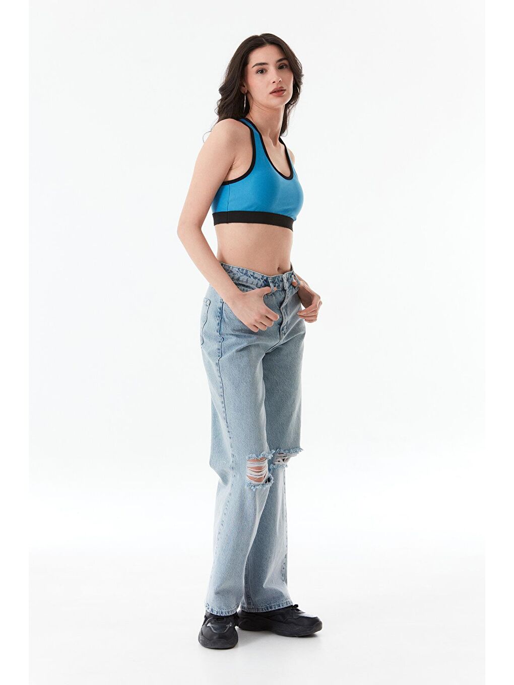 Mavi Kalın Askılı Kaplı Büstiyer-4