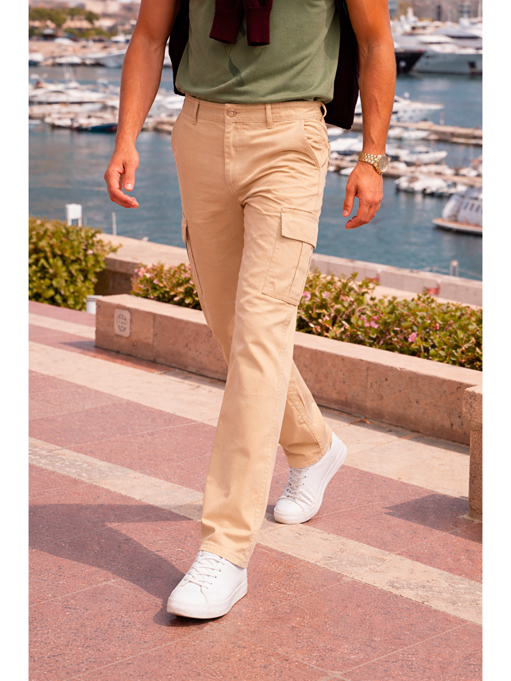 Bej Erkek Relax Fit Taş Baggy Kargo Pantolon-1