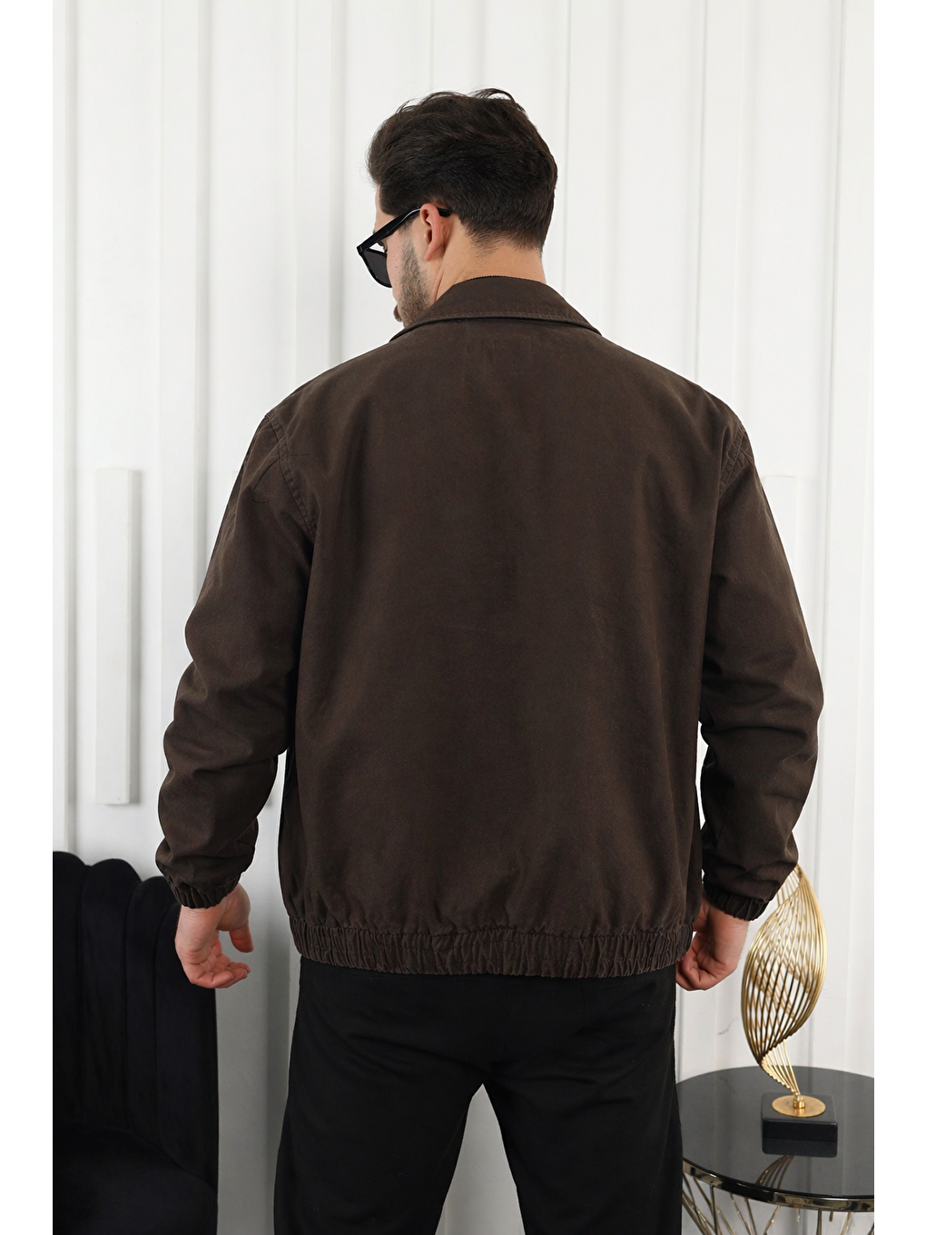 Kahverengi Erkek Mevsimlik Premium Kahve Oversize Bomber Ceket-4
