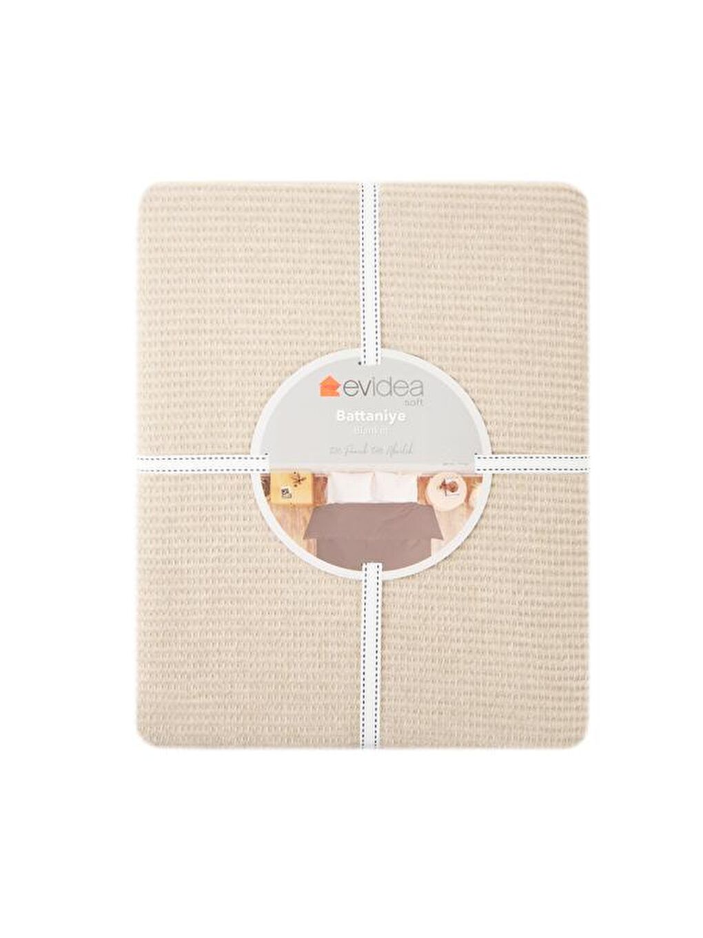 Soft Moza Pamuklu Çift Kişilik Battaniye - Bej - 200x220 cm-2