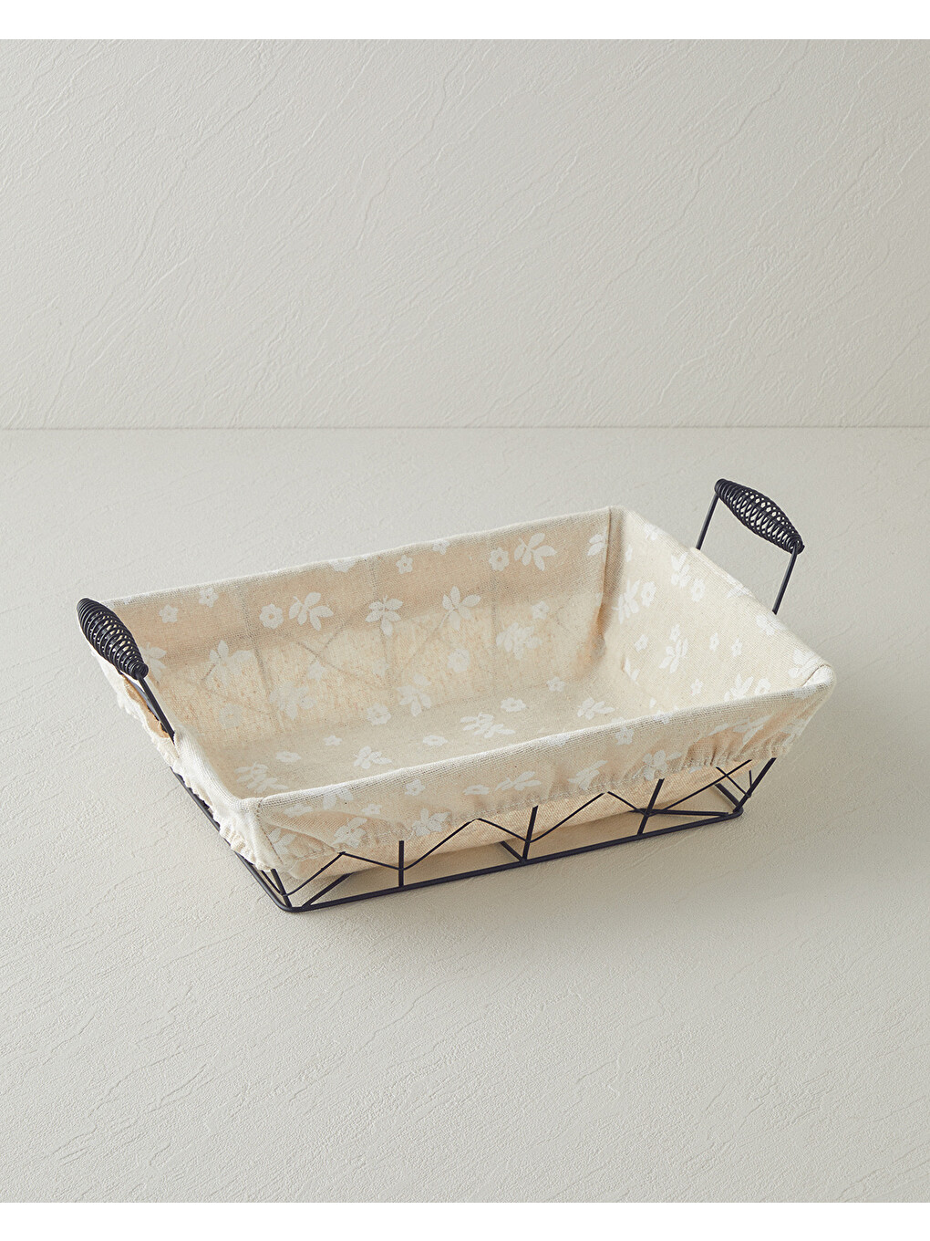 Ekru Woven Metal Ekmek Sepeti 30x23x8,5 Cm Krem-1