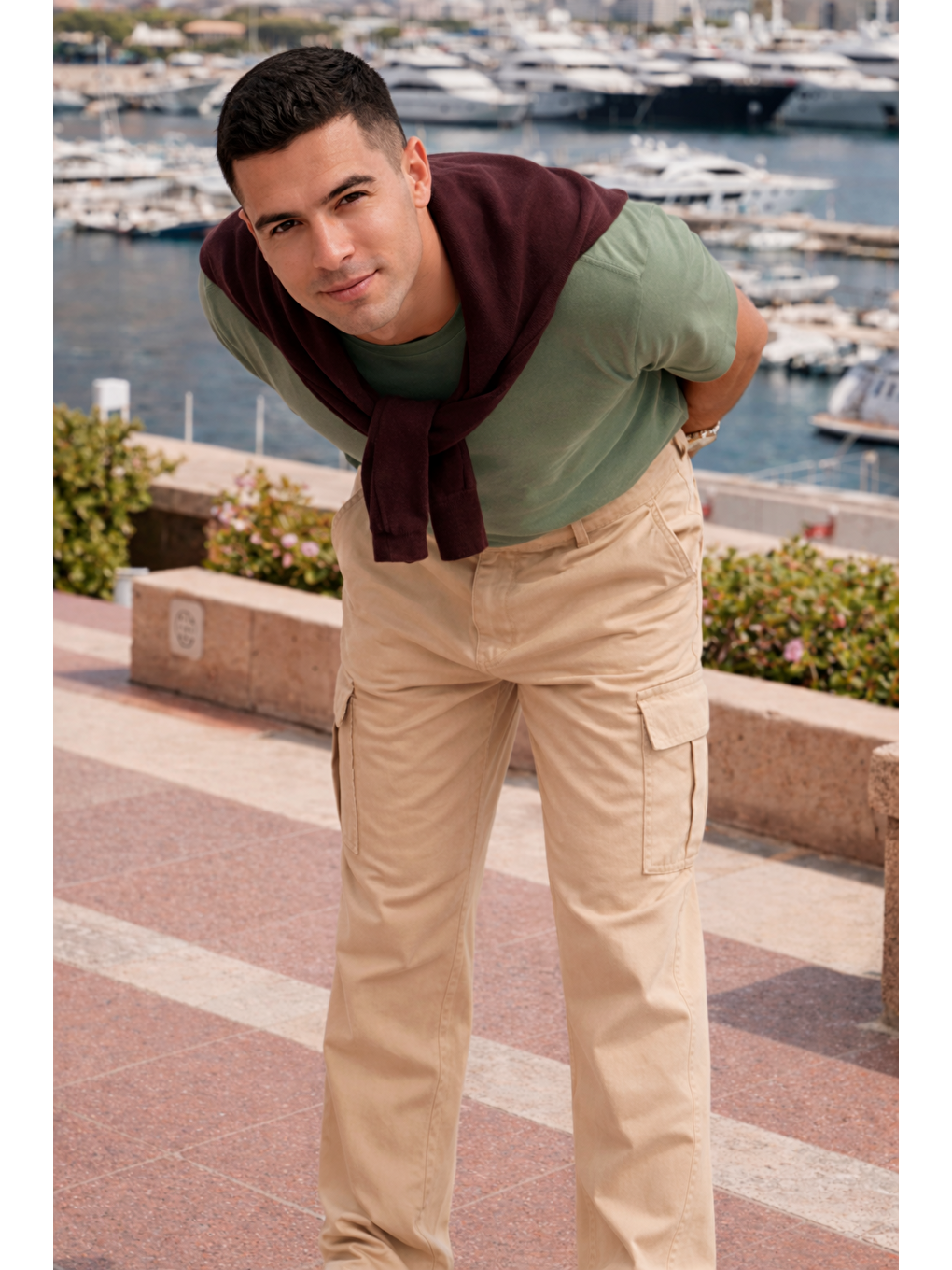 Bej Erkek Relax Fit Taş Baggy Kargo Pantolon-3