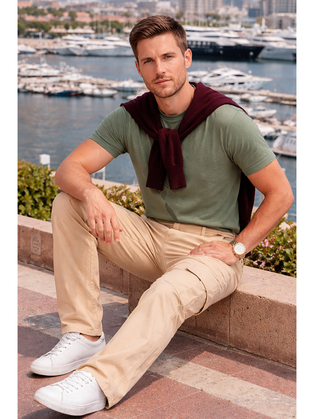 Bej Erkek Relax Fit Taş Baggy Kargo Pantolon-4