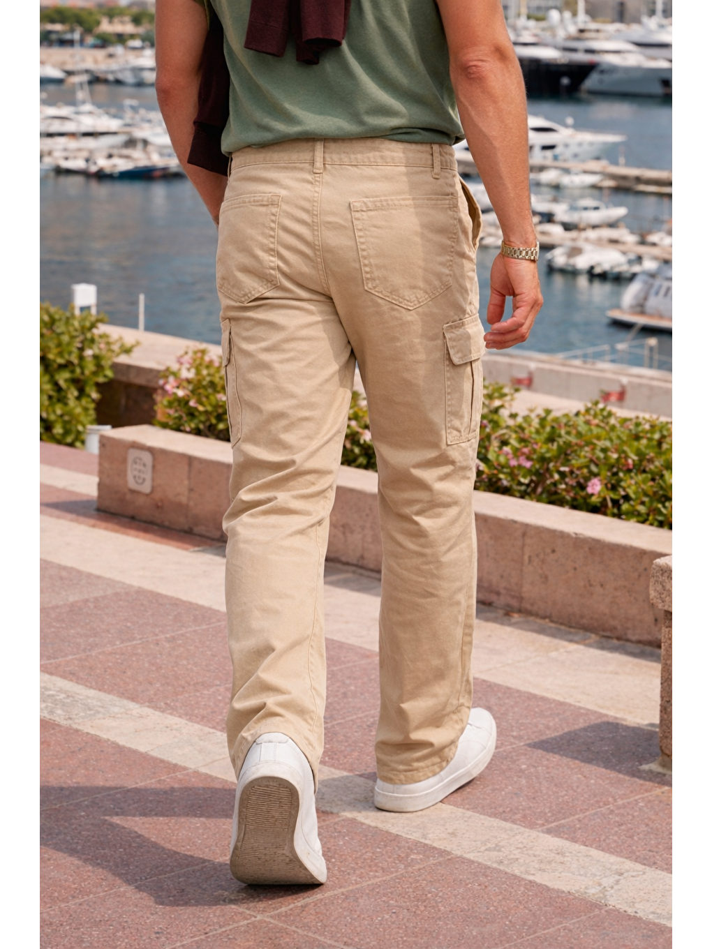 Bej Erkek Relax Fit Taş Baggy Kargo Pantolon-5