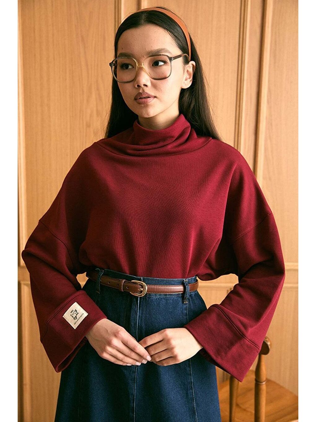 Bordo Dik Yaka Kışlık Body