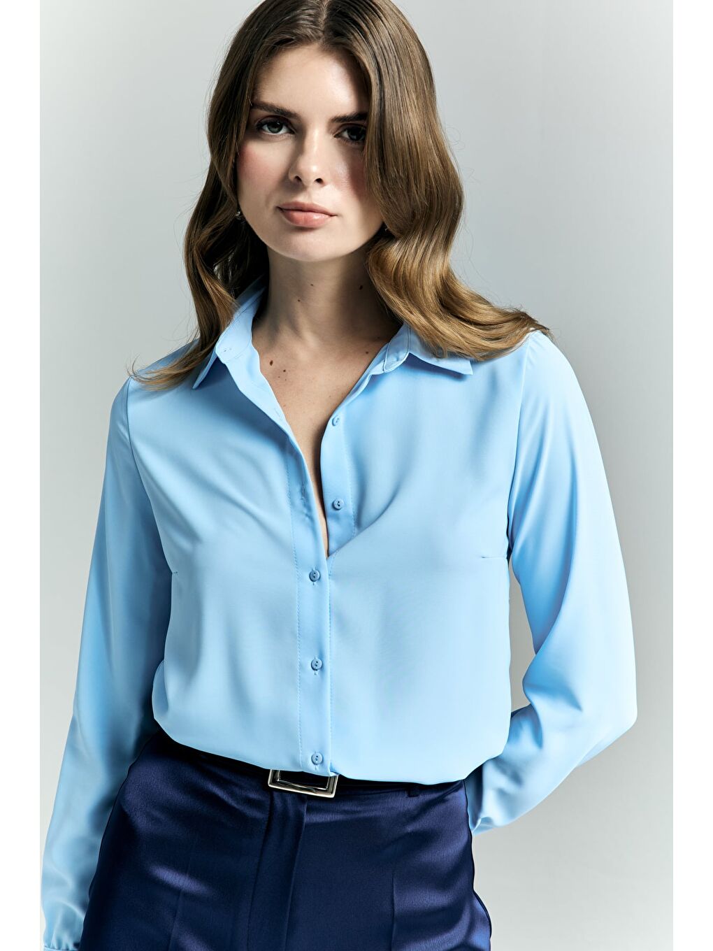 Düz Klasik Gömlek - Mavi-1