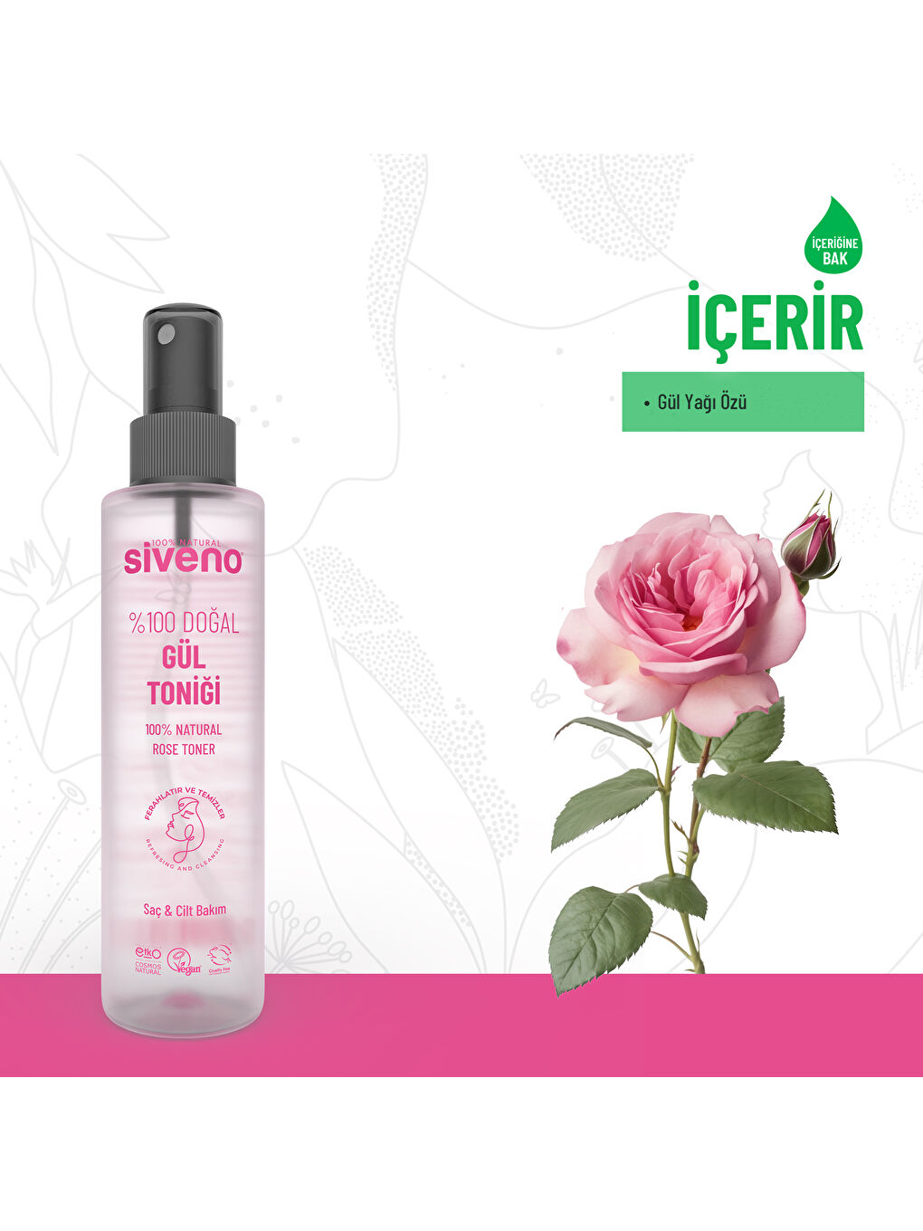 %100 Doğal Gül Suyu Arındırıcı Ferahlatıcı Canlandırıcı Cilt ve Saç Toniği 150 ml-3